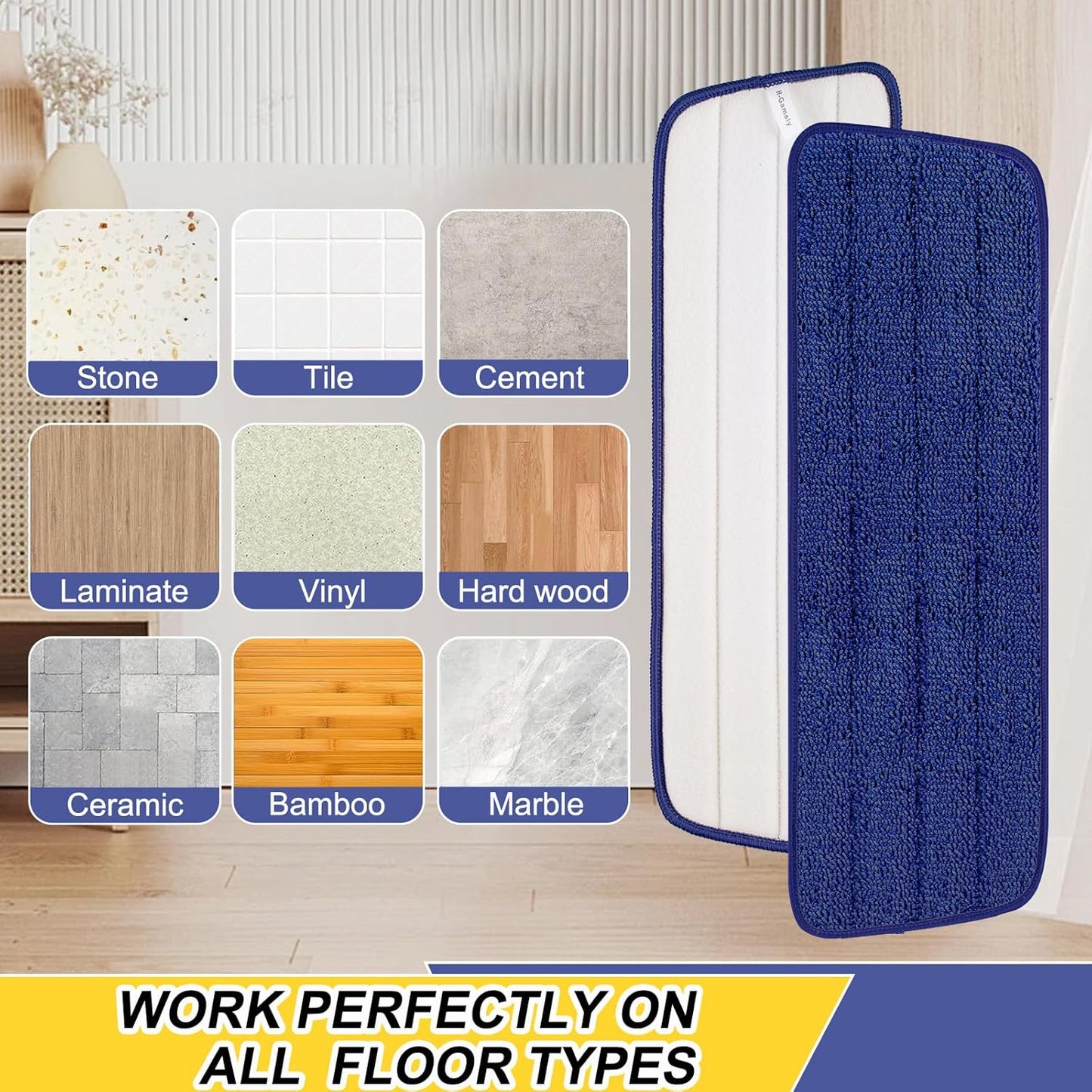 16.5 inch Reusable Mop Pads Microfiber Spray Mop Replacement Heads for Wet/Dry Mops Compatible with Bona Floor Care System (5 Pack)