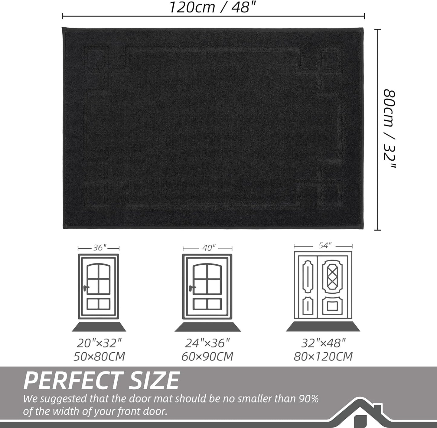 BEQHAUSE Door Mat 32" x 48", Non-Slip Door Mats Indoor Entryway Rugs Washable Low-Profile Absorbent and Stain Resist Floor Mats, Dog Door Mat for Front Back Door, Muddy Wet Shoes & Paws, Black