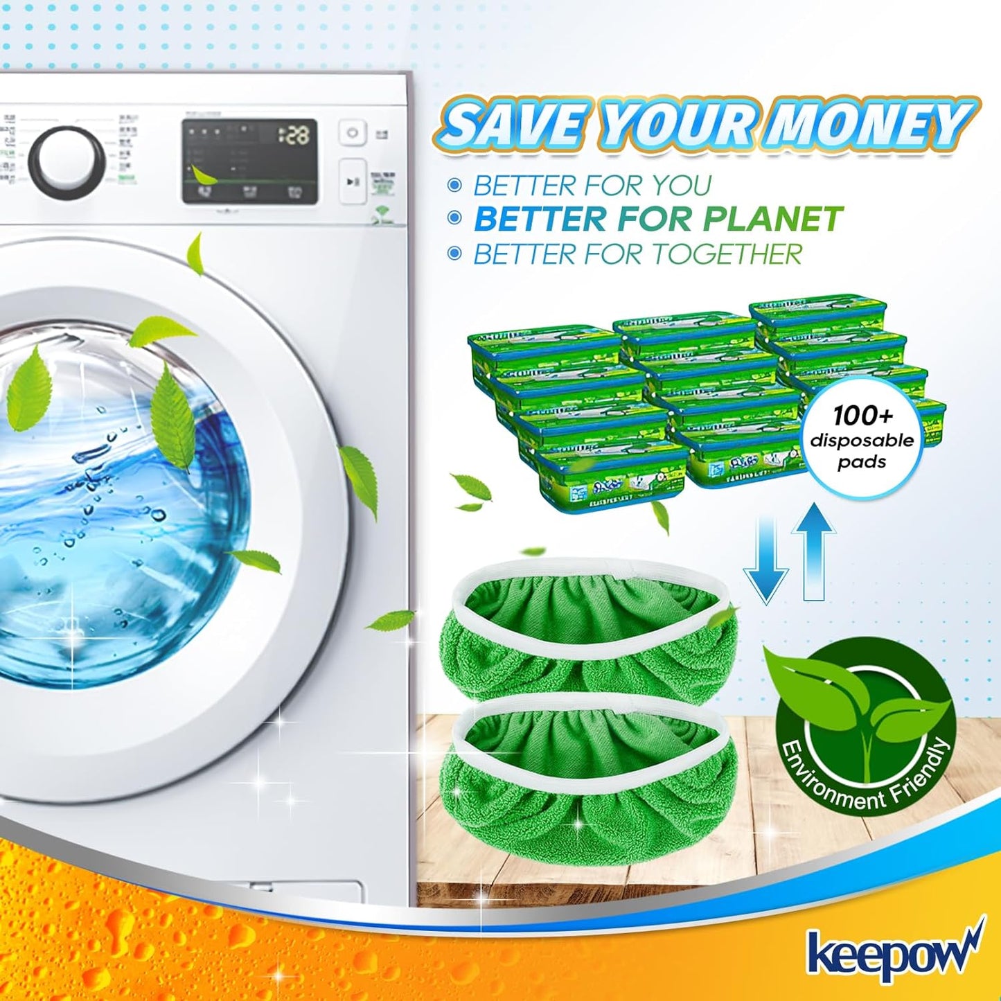 KEEPOW Reusable Wet Pads Compatible with Swiffer Sweeper Mop, Dry Sweeping Cloths, Washable Microfiber Wet Mopping Cloth Refills for Surface/Hardwood Floor Cleaning, 16 Pack (Mop is Not Included)