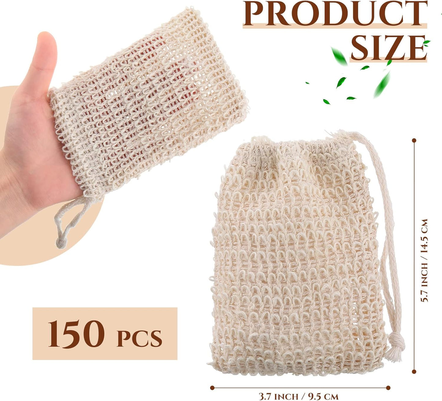 Rtteri 200 Pcs Soap Exfoliating Bag, Natural Sisal Soap Pouch Saver Body Shower Bar Mesh Body Net with Drawstring for Foaming and Drying