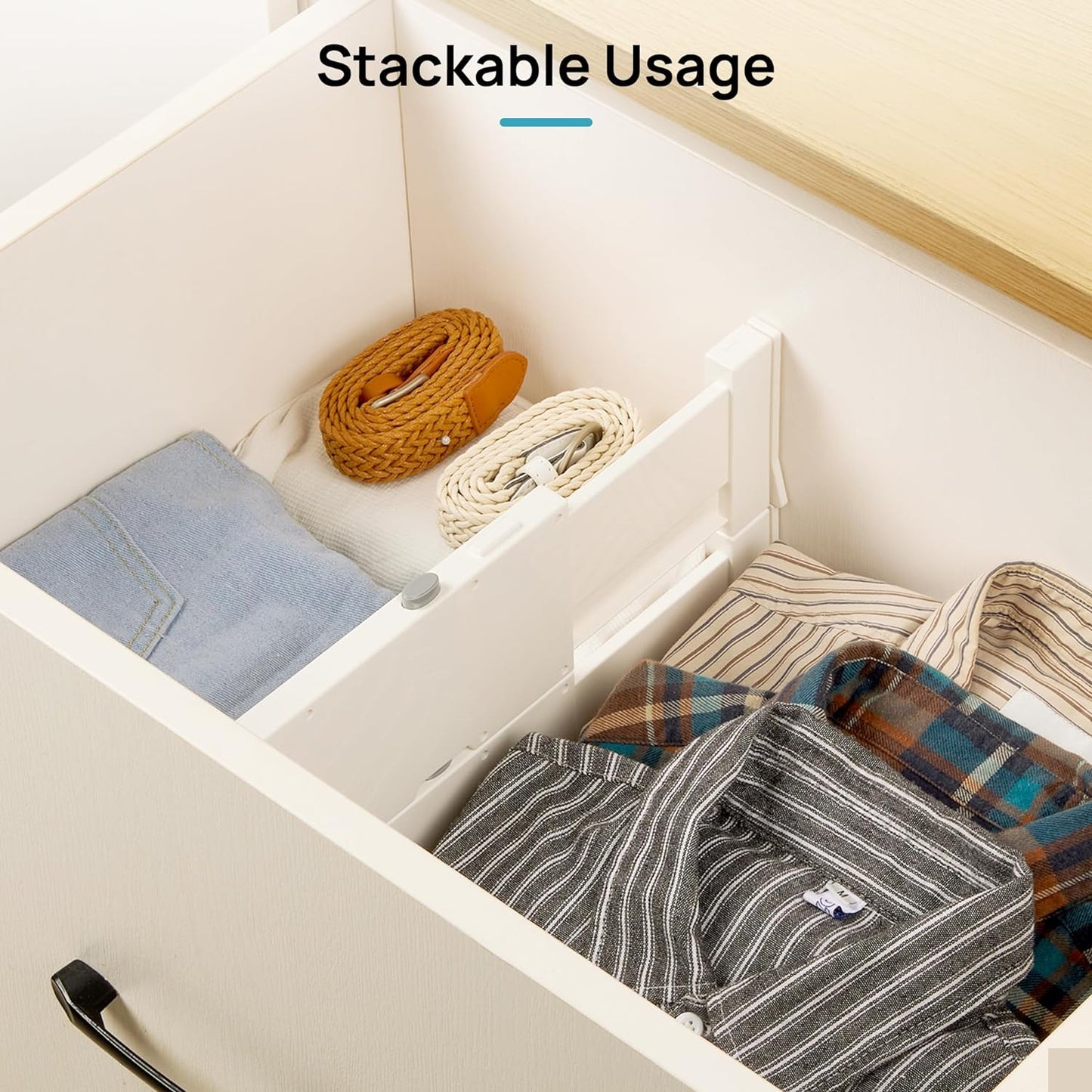 Vtopmart 6 Pack Drawer Dividers for Clothes, 4" High 11.6"-17" Adjustable Expandable Dresser Drawer Organizer, Plastic Drawers Separators for Dresser, Baby Clothes, Underwear, Kitchen & Office Storage