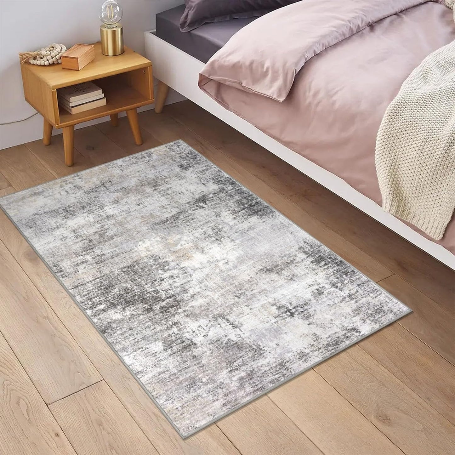 IOHOUZE Small Abstract Area Rug 2x3 Ft Entryway Rugs Washable Door Mat Indoor Entrance, Rubber Backed Throw Rugs, Printed Faux Wool Non Slip Floor Carpet for Foyer Front Door Sink, Grey Beige