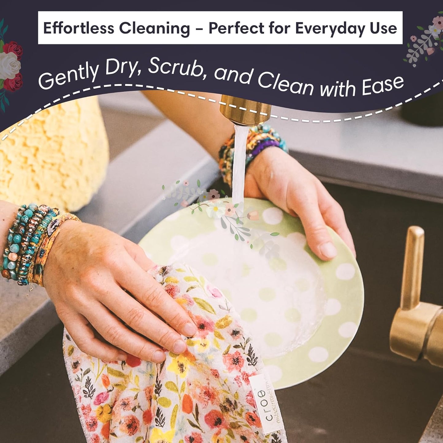 Microfiber Hand Towel & Washcloth Set of 2 - Double-Sided, Waffle Weave, Super Absorbent, Lint-Free, Fast Drying - Stars & Stripes Pattern for Bathroom, Kitchen, Car, and Window Cleaning