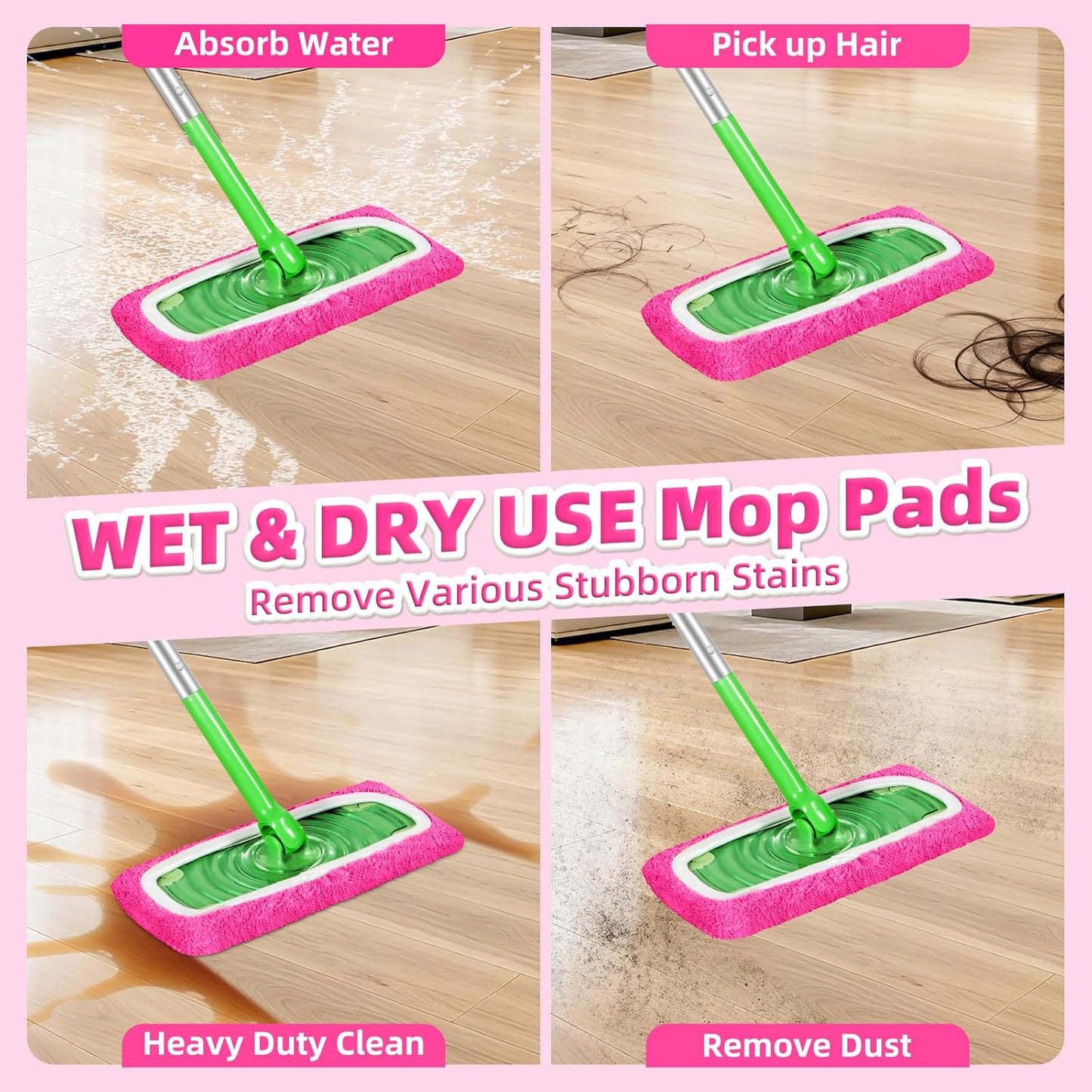 Reusable Mop Pads fit Swiffer Sweeper Mop - Microfiber Wet Pads Refill & Machine Washable Dry Sweeping Cloths for Mopping All Sealed Floors - Hardwood, Laminate, Tile & Stone (Mop is not Included)