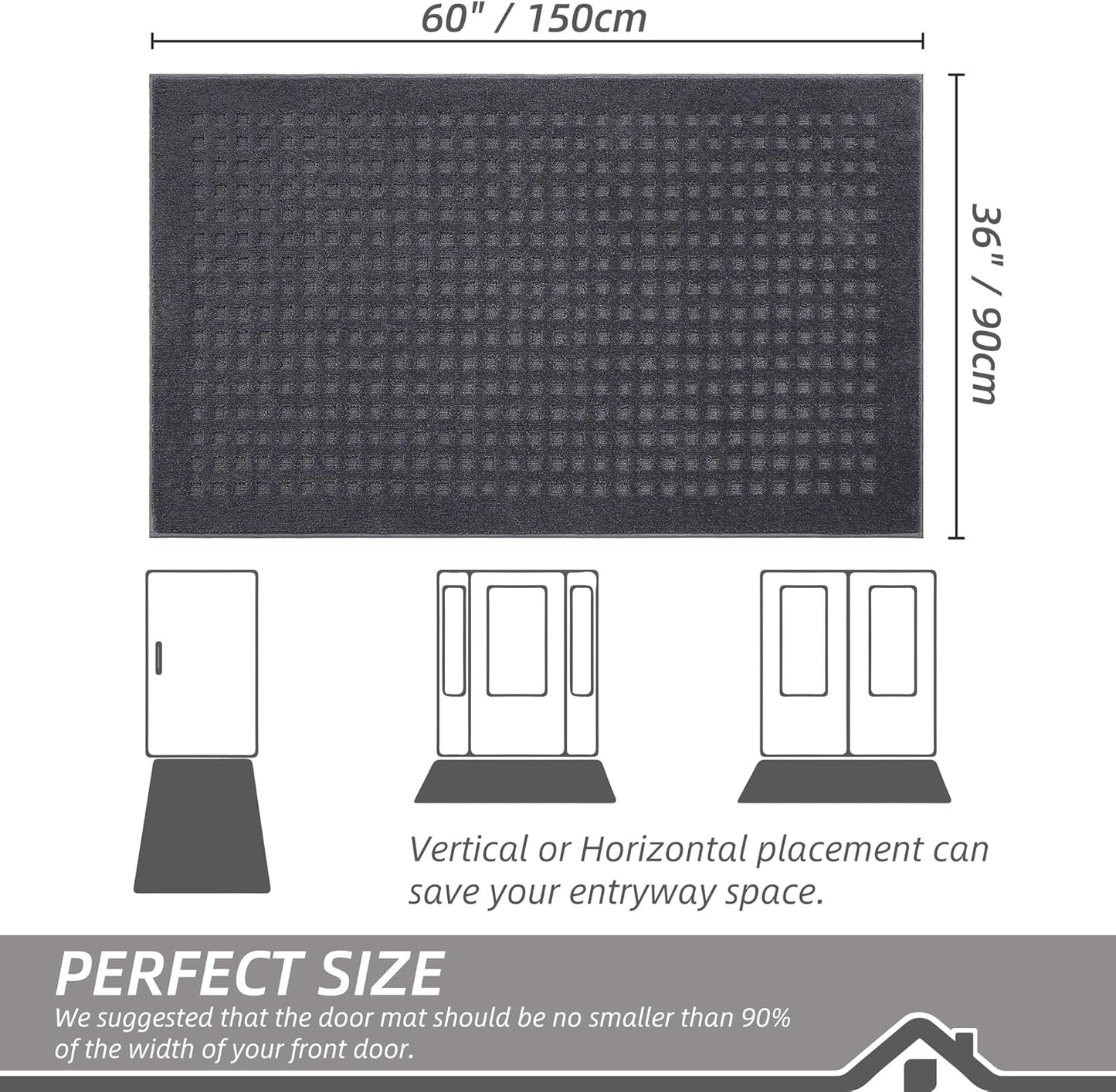 BEQHAUSE Waffle Door Mats Indoor 36"x60", Dog Mat for Muddy Paws Absorbent and Dirt Resist Floor Mats Non-Slip Washable Rugs for Entryway, Welcome Mat for Front Back Door, Muddy Wet Shoes, Dark Grey