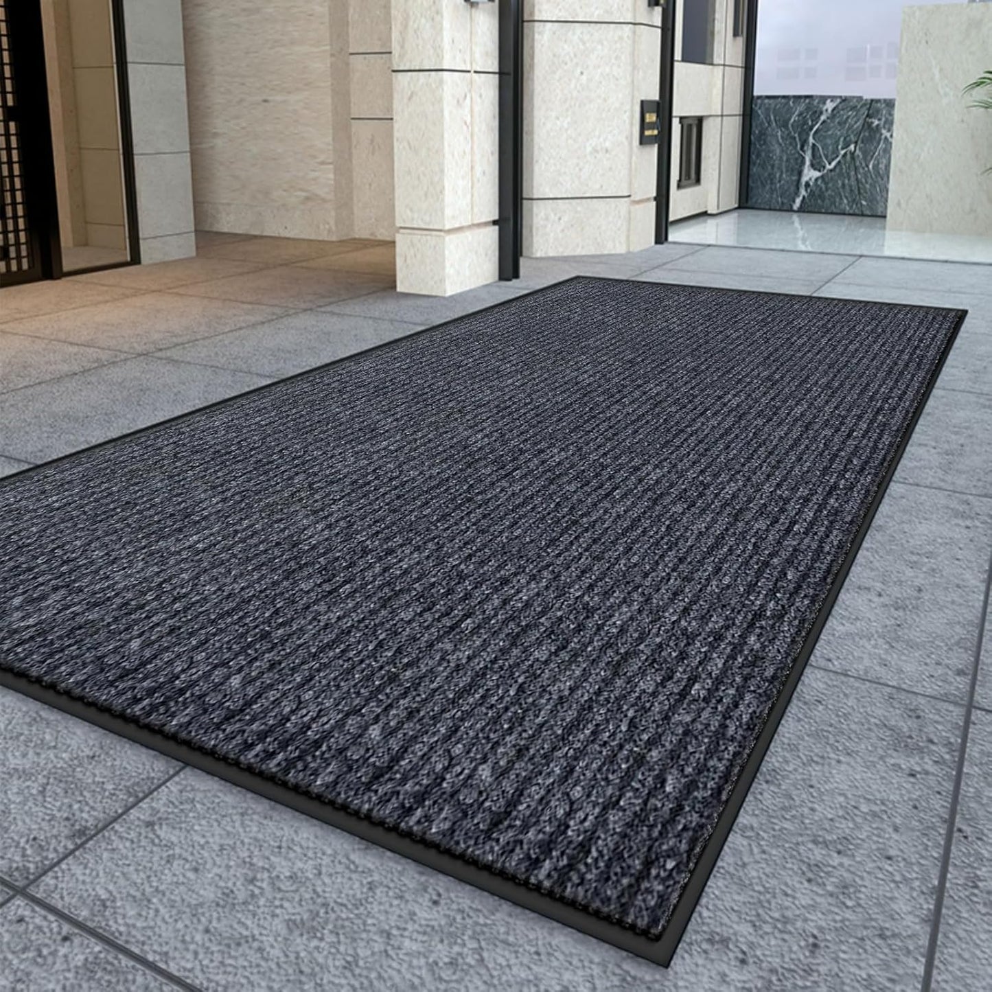 Kuyal Front Door Mat, 3'x6' Indoor Outdoor Entrance Mat, Commercial Floor Mats Inside Outside Entrance, Heavy Duty Durable Welcome Mats, Rubber Backing Non Slip Outdoor Mats for Entryway,Dark Gray