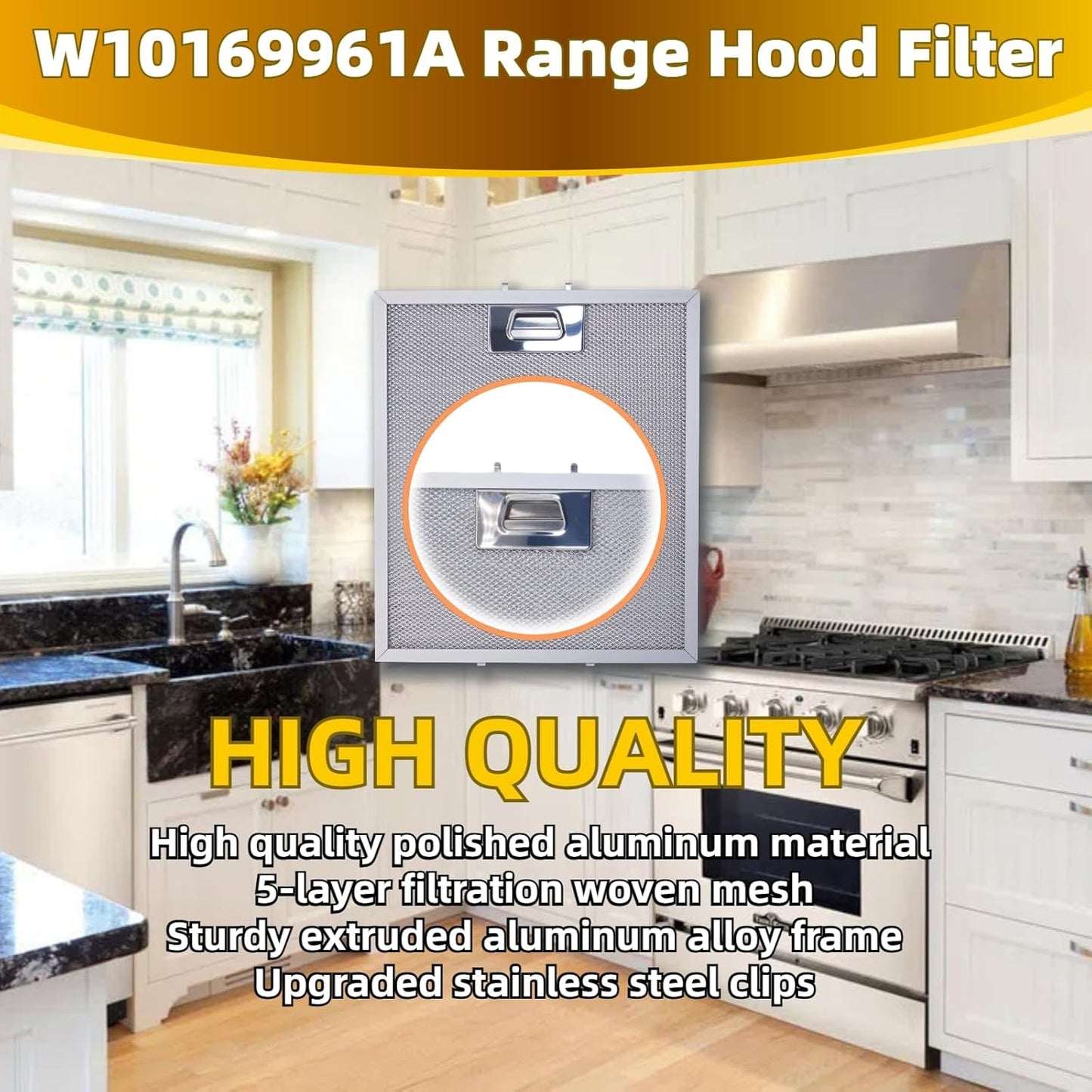 W10169961A 5 Layer Aluminum Mesh Range Hood Filter Replacement 12" x 10.5" for Whirlpool Vent Hood Filter Oven Overhead Exhaust Fan 2 pack