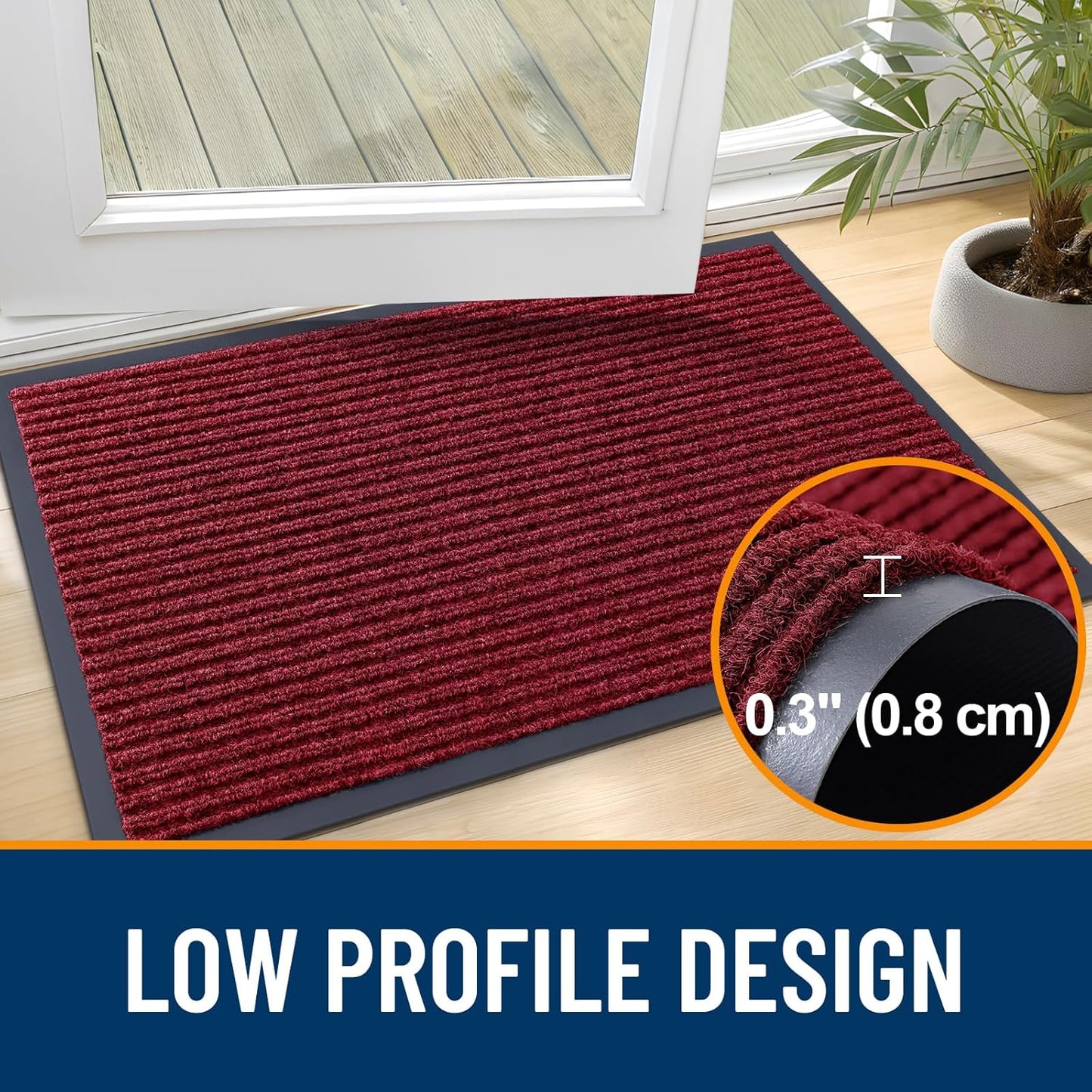 OLANLY Front Door Mat Indoor Outdoor Entrance, Waterproof Heavy Duty Doormat, Fade Resistant, Low Profile, Easy Clean Patio Porch Welcome Floor Mats for Entry, 35x23, Wine Red