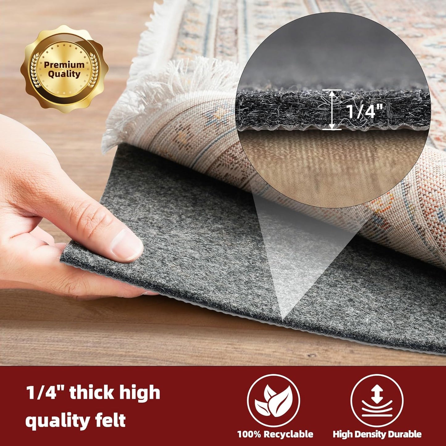 BAGAIL Felt and Natural Rubber Backing Rug Pads 1/4” Thick, 2.5 x 9.5 Ft Non Slip Rug Gripper Keep Rugs in Place, Under Area Rug Protective Cushioned Pads, Carpet Runners, Hardwood Floors Protection