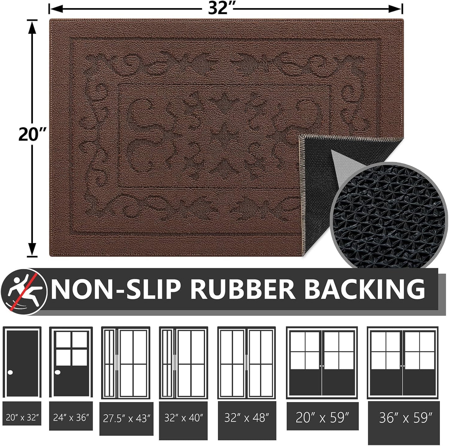 FONEYI Indoor Door Mat 20" x 32", Dirt Trapper Door Mats Non-Slip Entryway Rugs Washable, Absorbent Resist Dirt Welcome Mat, Low Profile Inside Floor Mats for Front Back Door and Entryway, Coffee
