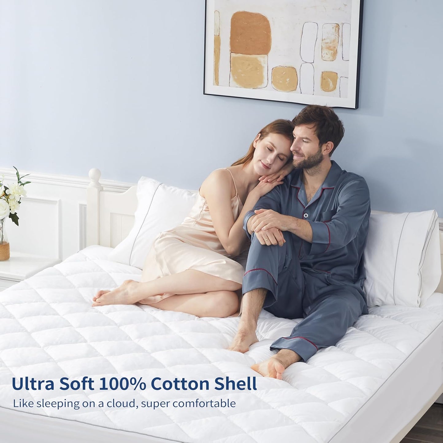 Sunflower California King Mattress Pad, Hypoallergenic Cotton Mattress Cover,18-22" Extra Deep Pocket Quilted Protector, Breathable&Noiseless