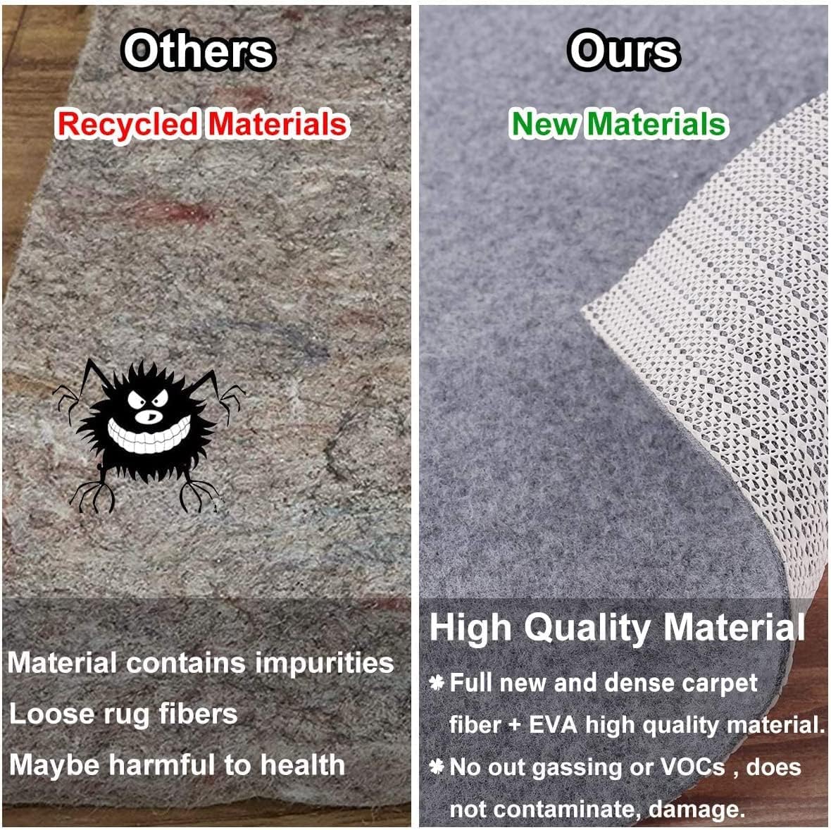 Non Slip Rug Pad Grippers - 8x10, 1/8" Thick, (Felt + Rubber) Double Layers Area Carpet Mat Tap, Provides Protection and Cushioning for Hardwood or Tile Floors