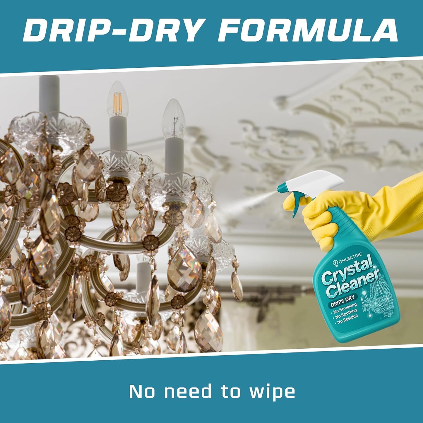 Crystal Chandelier Cleaner Spray Kit & Plastic Drop Cloth for Protection (32 oz) Drips Dry - No Spotting No Residue No Streaking Crystal Glass Spray Antique Chandeliers, All-Purpose Spray Cleaning Kit