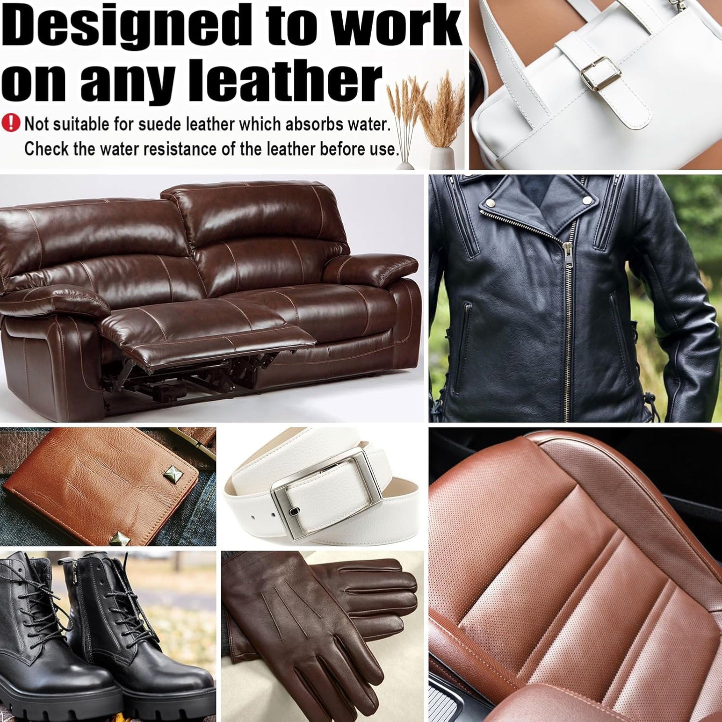 Black Leather Repair Kit, Black Leather Recoloring Balm, Leather Dye - Restore & Renew Scratch, Faded and Aged Leather & Vinyl Couches, Boots, Car Seats or Leather Furniture