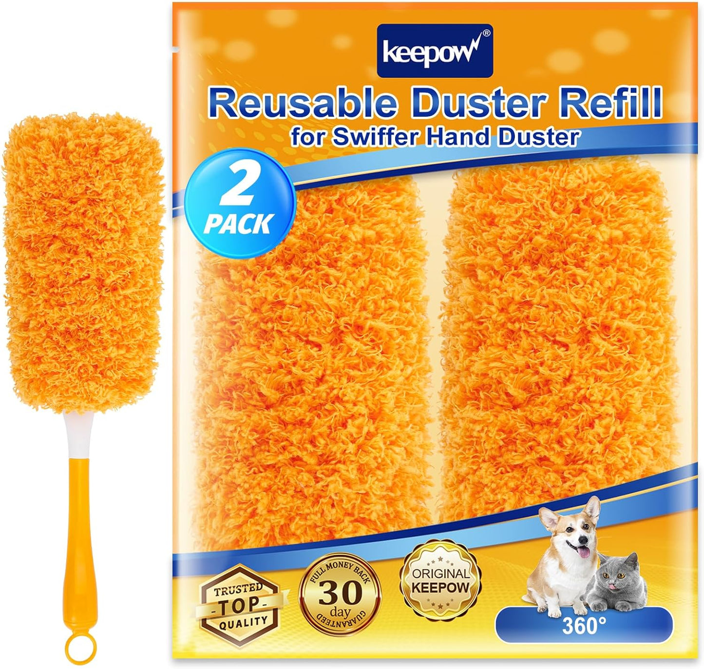KEEPOW Reusable Duster Refill Compatible with Swiffer Hand Duster, Microfiber Heavy Duty Duster Refills, 360 Degree Dusters Refills for Cleaning, Ceiling Fan, 2 Pack (Handle is Not Included)