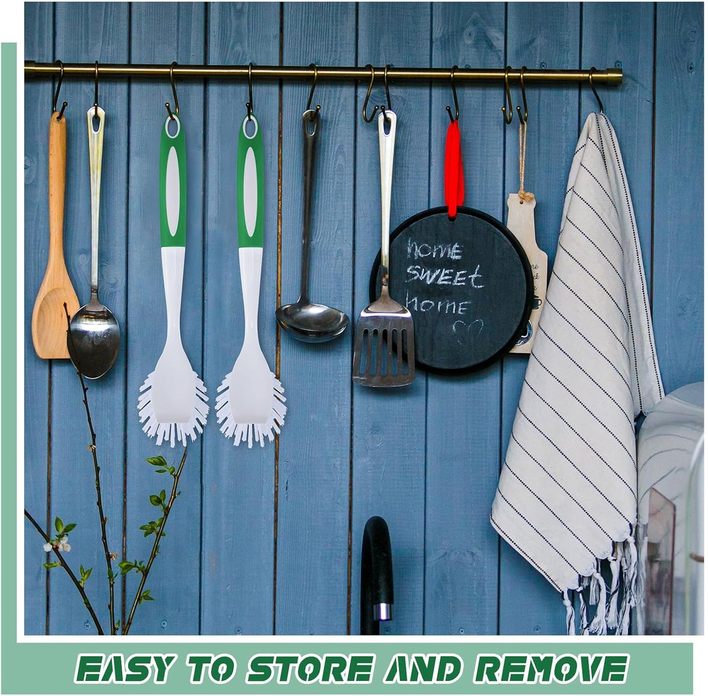 Hsei 20 Pcs Green Kitchen Scrub Dish Brush Bulk with 11 Inch Anti Slip Handle Cleaning Dish Scrubber with Stiff Bristles Washing Scrub Brushes for Housekeeping for Pots and Pans, Kitchen Sink