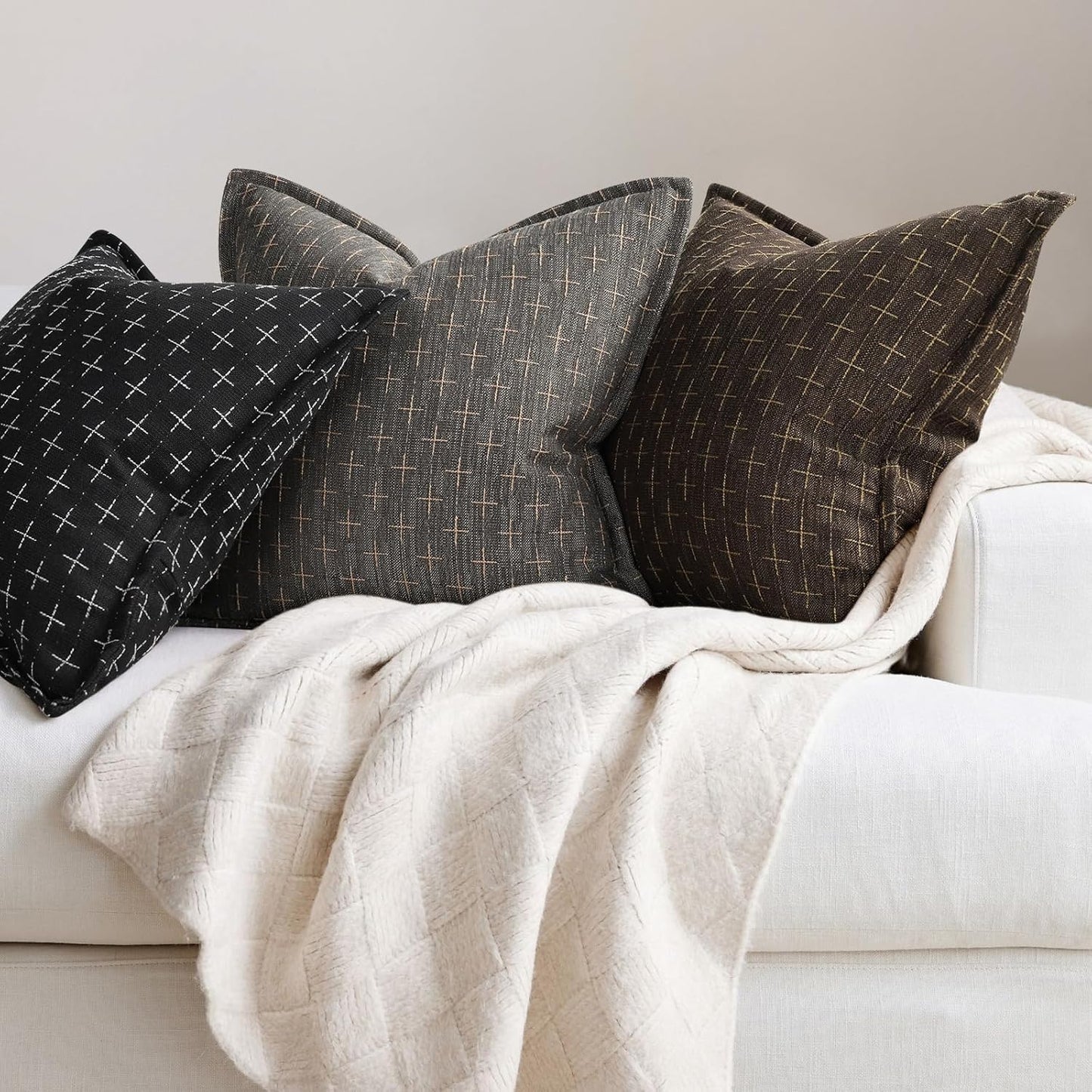 ZWJD Pillow Covers 24x24 Set of 2 Soft Polyester Textured Pillow Covers with Stylish Flange Edge Cozy Farmhouse Throw Pillows for Couch Bed Sofa Living Room