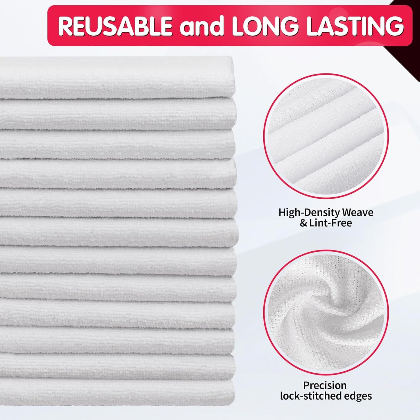 FIXSMITH White Microfiber Cleaning Cloth, Pack of 100, 11.5"X11.5" Cleaning Rags for Housekeeping and Kitchen, Reusable Shop Towels, Microfiber Towels for Cars, Lint Free, Scratch-Free