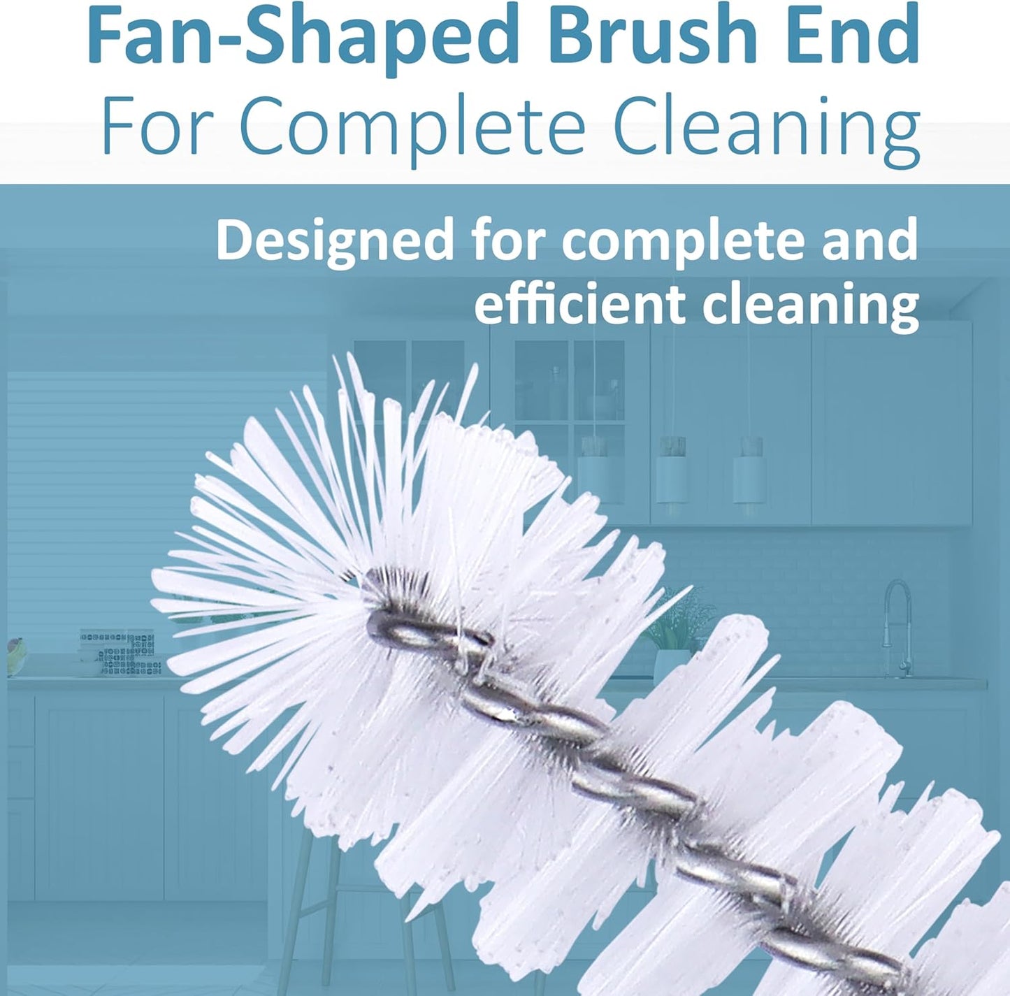 Strong 'n Flex Nylon Straw Cleaner Brushes – Fan-Shaped End for Tight Spaces, Ideal for Reusable Straws, Water Bottles, Sippy Cups & Pipes – Includes Zippered Pouch – 10" Long – Set of 3