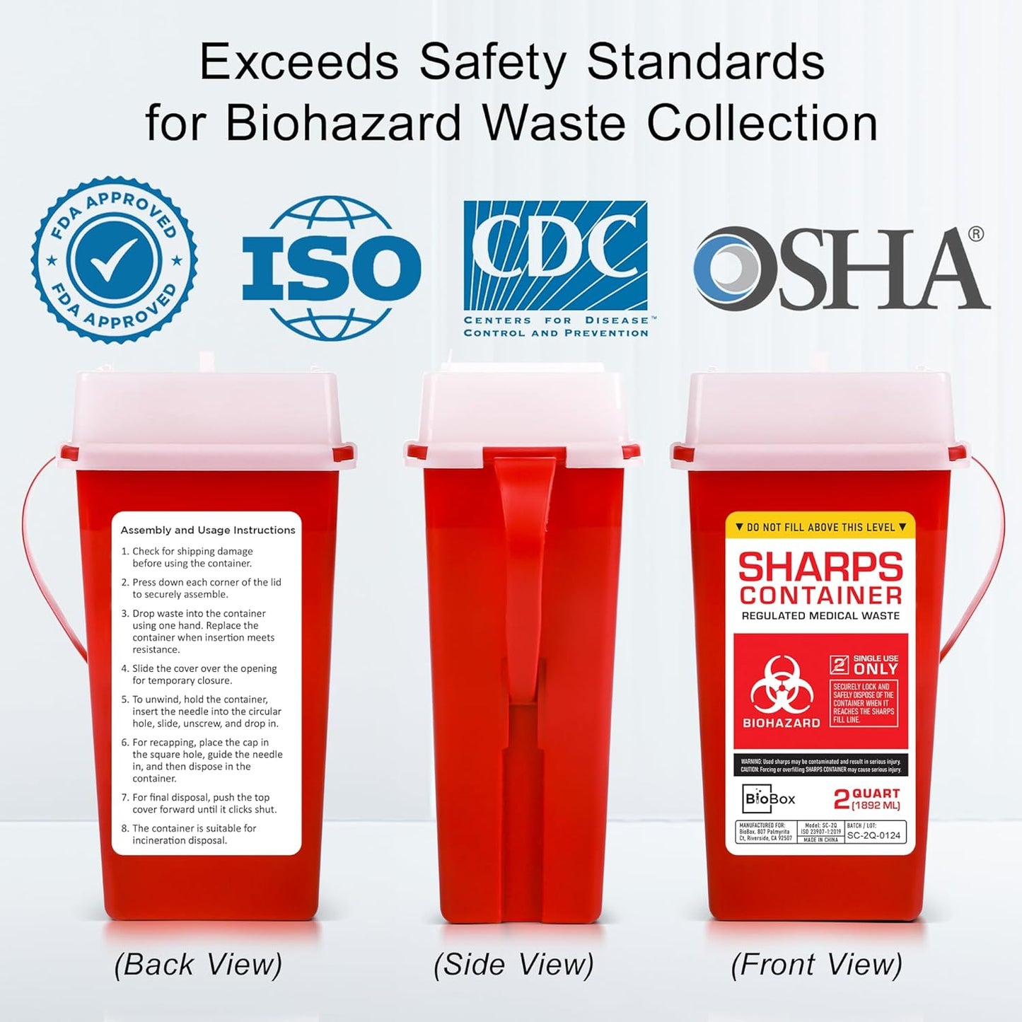 Sharps Container Large - Sharps Containers for Home Use and Labs - Portable Needle Disposal and Travel Size Biohazard Bin - 2 Quart (Pack of 1)