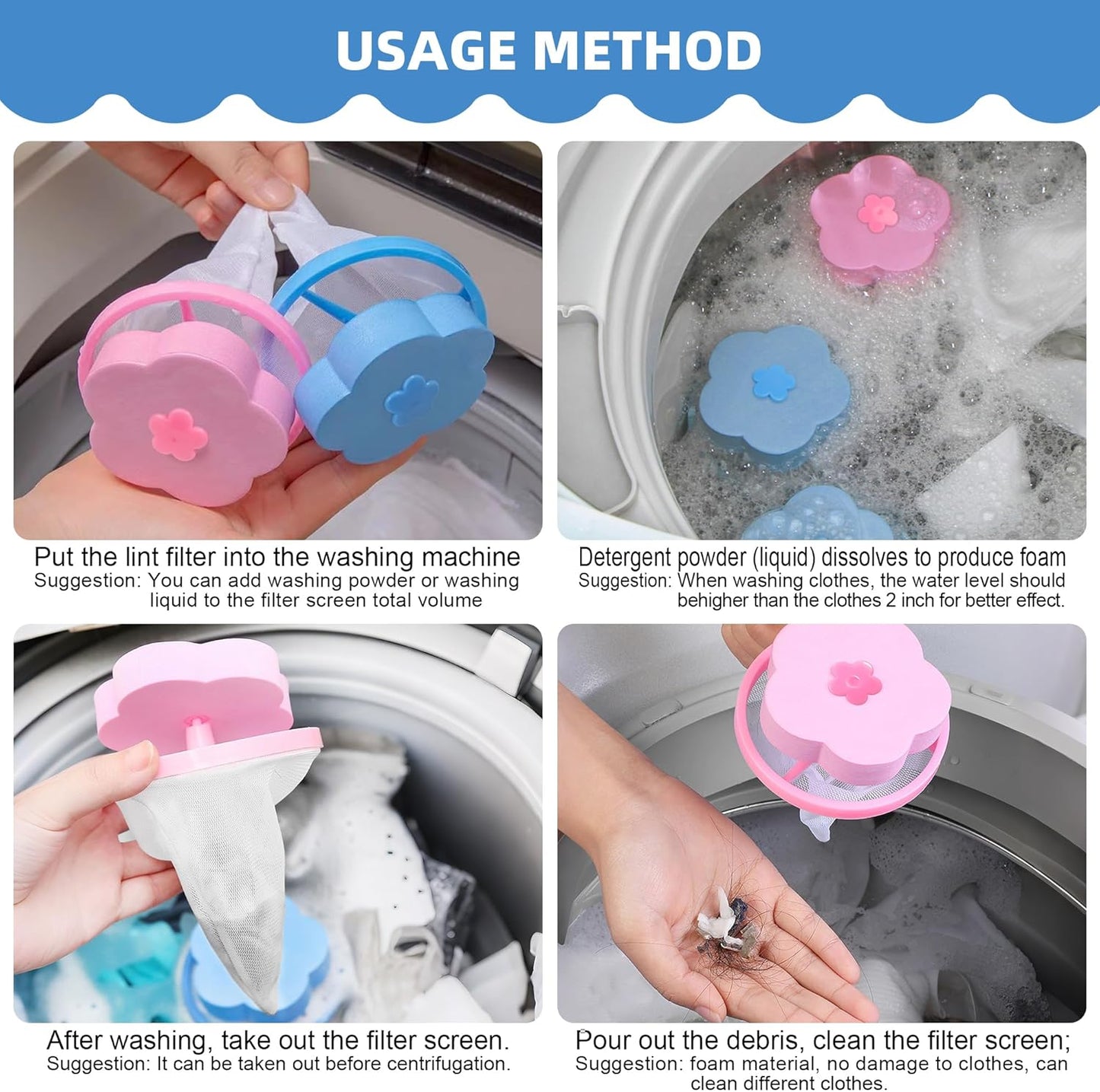 Pet Hair Remover for Laundry,Lint Catcher for Laundry,Washing Machine Floating Lint Mesh Bag,Reusable Household Hair Filter Washer Lint Trap Net Pouch 4 Pieces