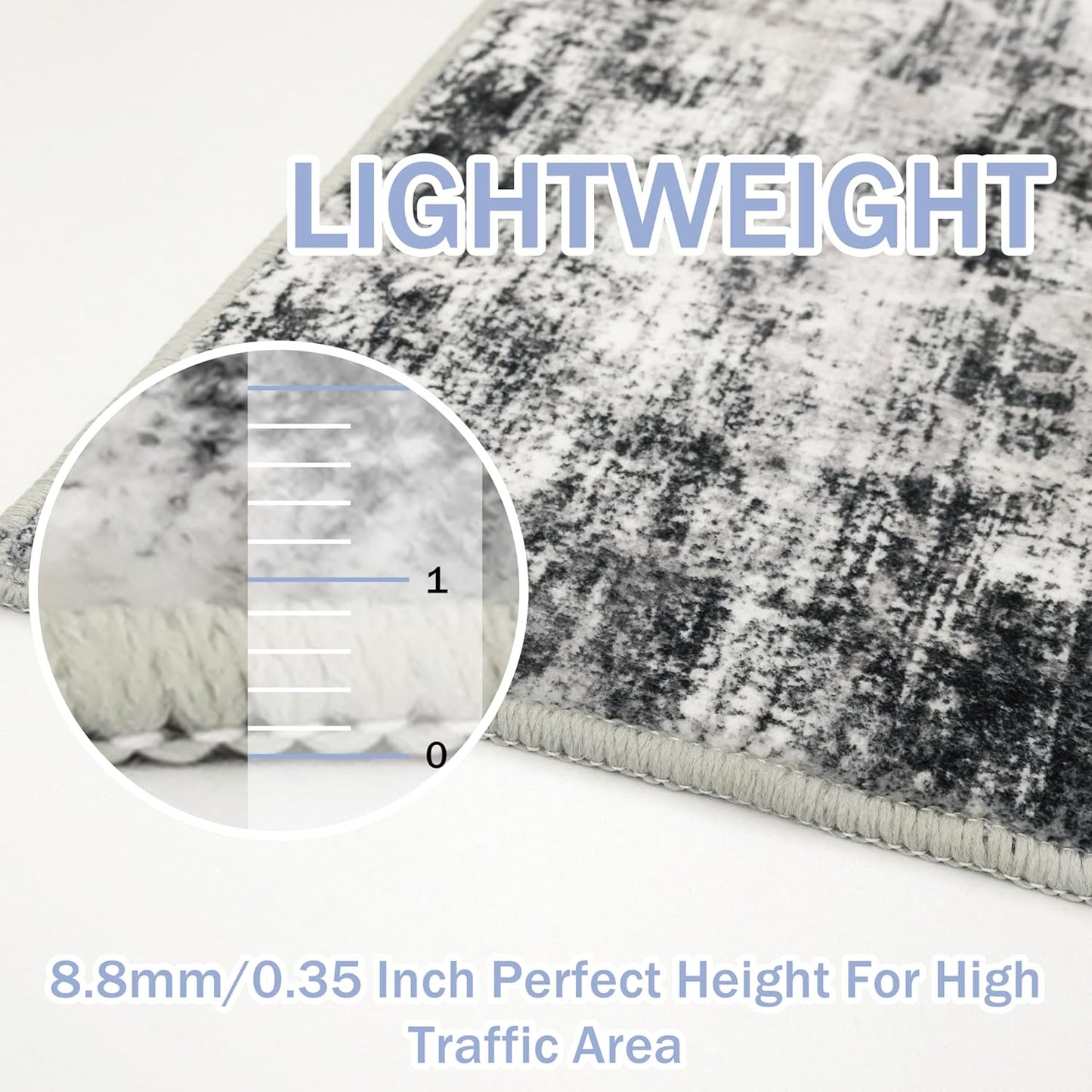 IOHOUZE Abstract Runner Rug 2x12 Ft Washable Runners for Hallways, Non Slip Kitchen Runner Printed Faux Wool Entryway Runner Indoor, Modern Abstract Floor Carpet for Hall Kitchen, Black Gey