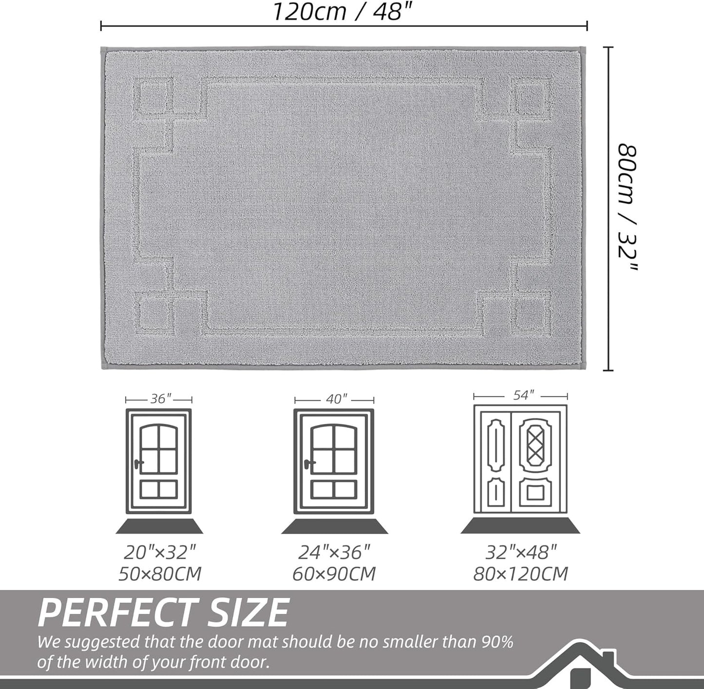 BEQHAUSE Door Mat 32" x 48", Non-Slip Door Mats Indoor Entryway Rugs Washable Low-Profile Absorbent and Stain Resist Floor Mats, Dog Door Mat for Front Back Door, Muddy Wet Shoes & Paws, Light Grey