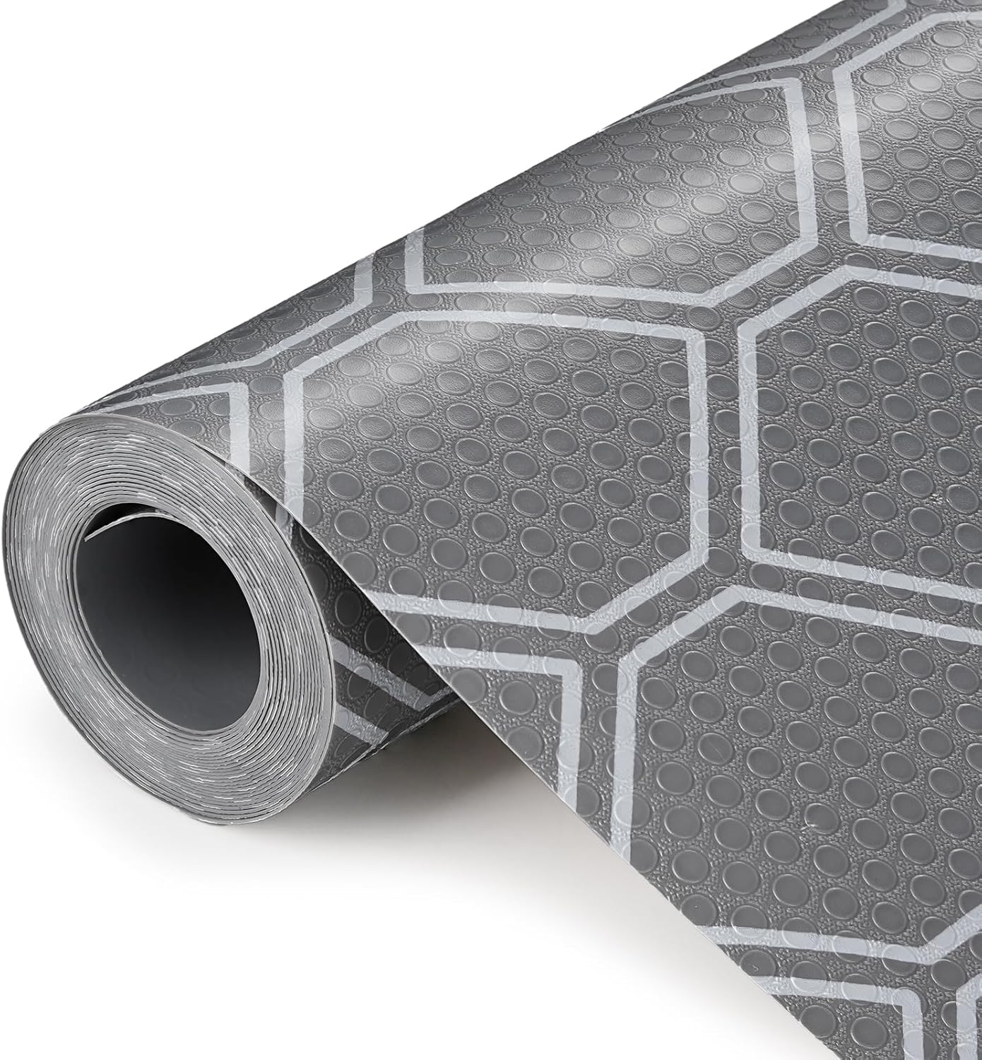 Non Adhesive Shelf Liner, Waterproof Drawer Liners for Kitchen Cabinet Refrigerator, No Slip Bathroom Sink Liners, Cupboard Fridge Liner EVA Place Mat Roll -17.5" x 118" Grey