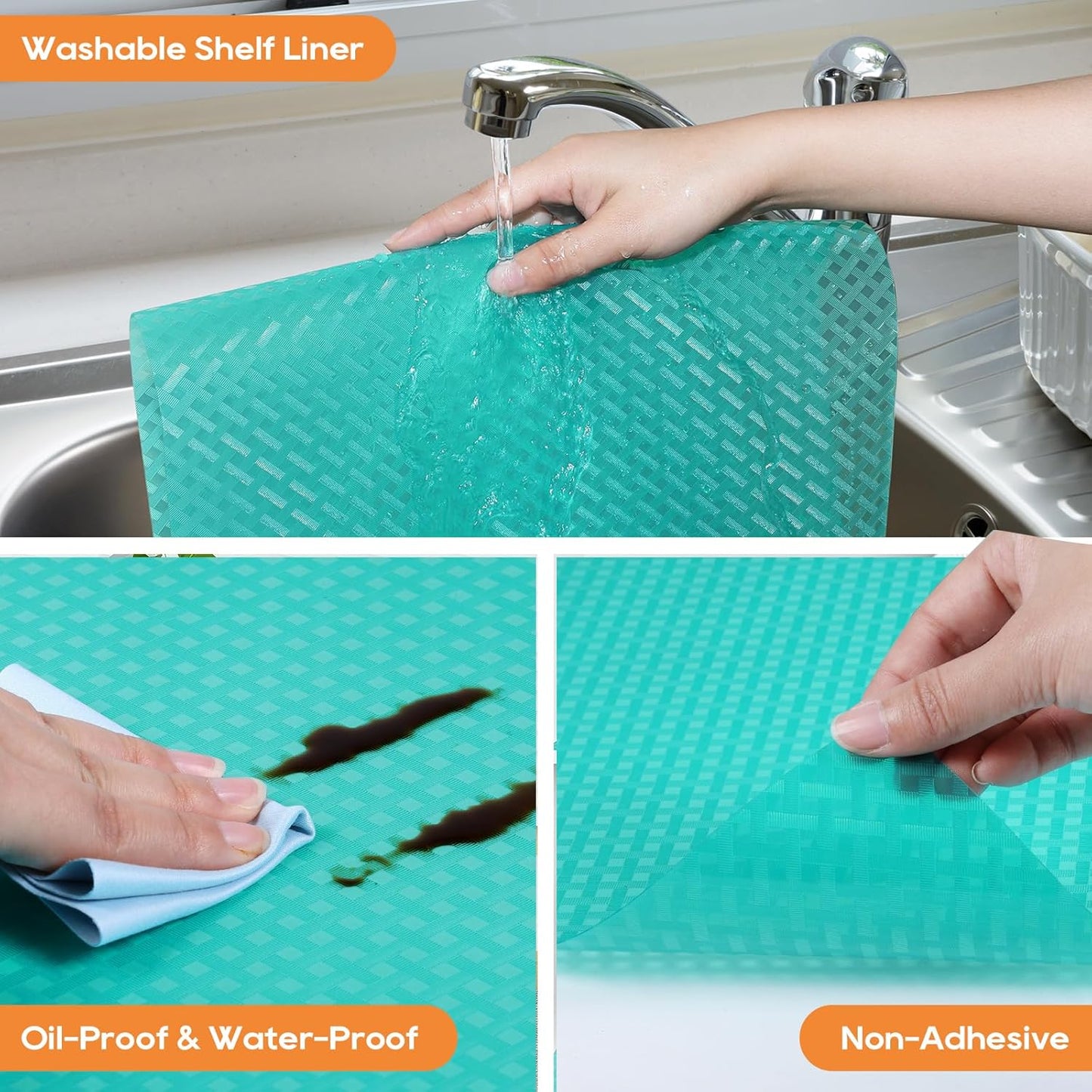 Blue Shelf Liners for Kitchen Cabinets Refrigerator Liners Waterproof & Oil-Proof Kitchen Cupboard Liner Drawer Mats EVA Material Non Adhesive Washable Fridge Liner for Shelves 35.4 x 236.2 Inches