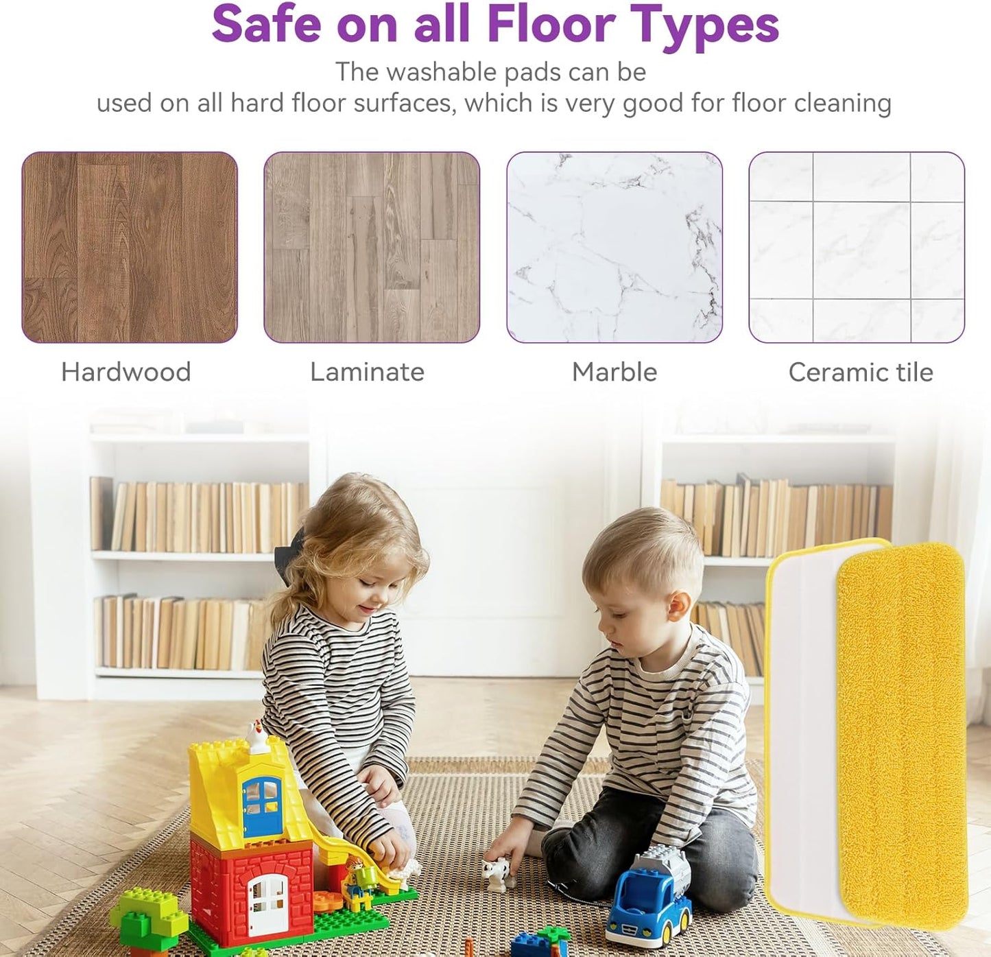 16.5 inch Microfiber Mop Pads for Rubbermaid Reveal Spray Mop and Any 16.5" Flat Mop - 10 Pack 13''-15'' Spray Mop Pad Reusable Washable Replacement Refills - Purple & Yellow