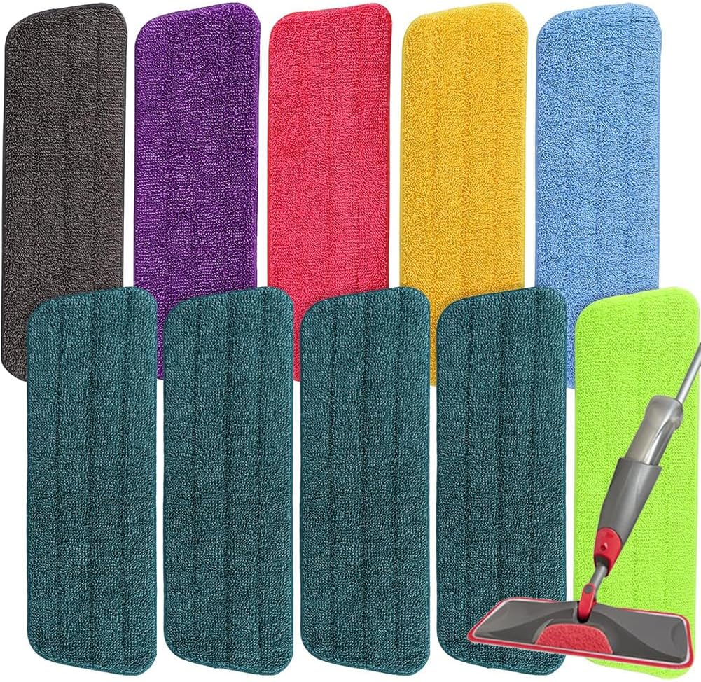16.5 inch Microfiber Mop Pads for Rubbermaid Reveal Spray Mop and Any 16.5" Flat Mop - 10 Pack 13''-15'' Spray Mop Pad Reusable Washable Replacement Refills - Colorful