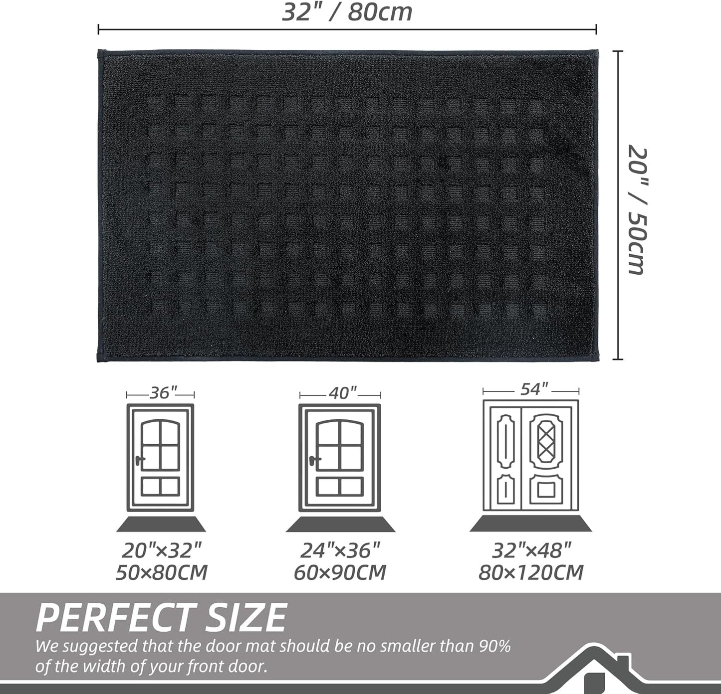 BEQHAUSE Waffle Door Mats Indoor 20"x32", Dog Mat for Muddy Paws Absorbent and Dirt Resist Floor Mats Non-Slip Washable Rugs for Entryway, Welcome Mat for Front Back Door, Muddy Wet Shoes, Black