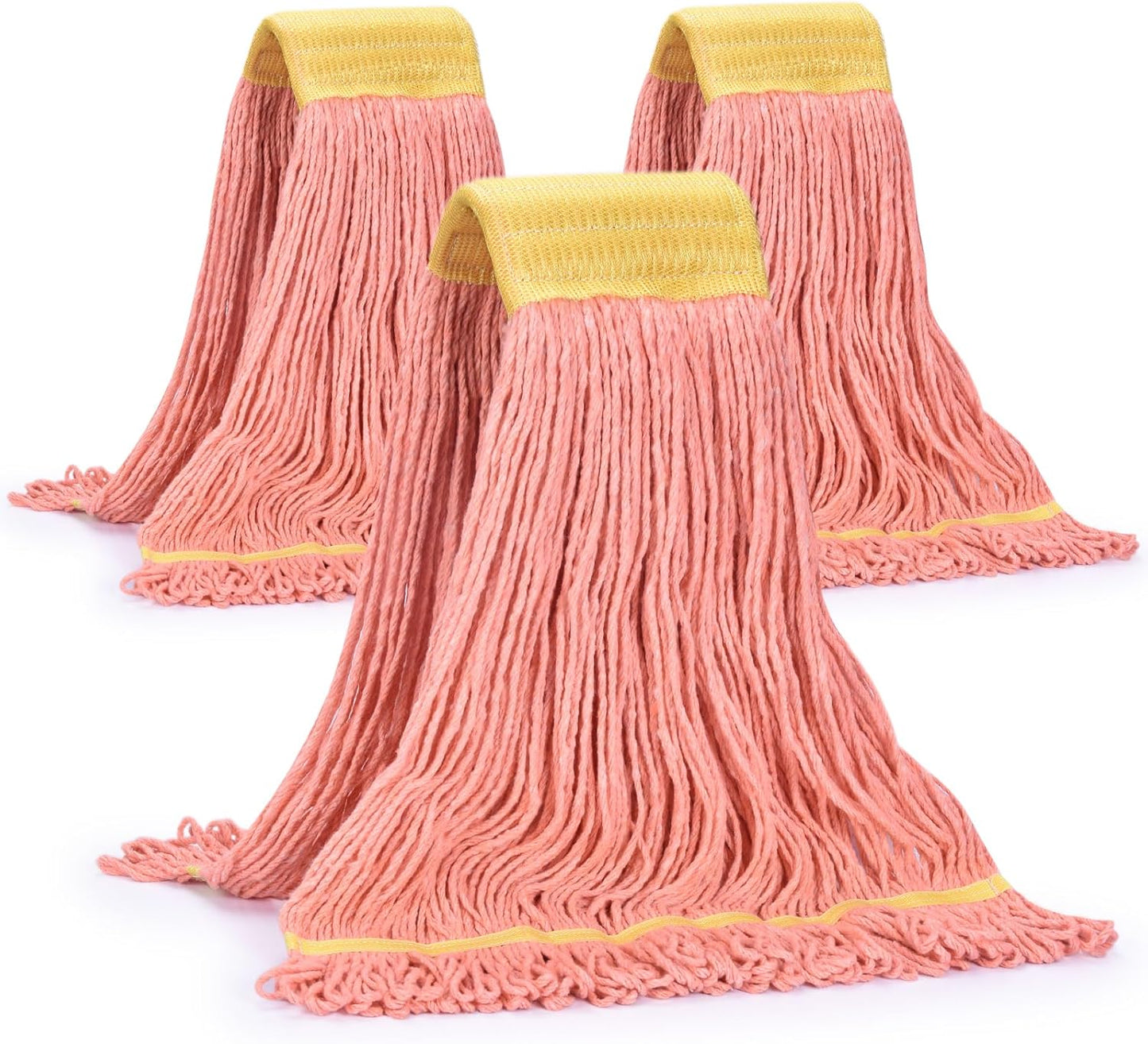Matthew Cleaning Commercial Mop Head Replacement, 5 Inch Wide Headband, Looped End Cotton Blend String Wet Mops for Floor Cleaning, 24 oz Large, 3-Pack Orange