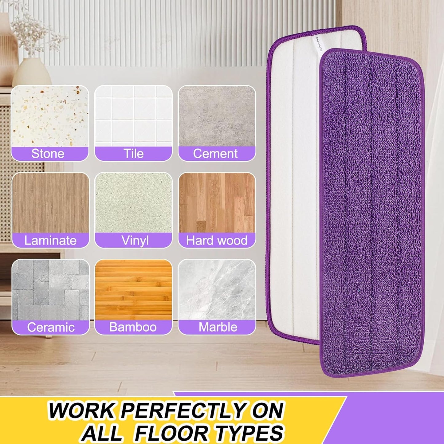 16.5 inch Reusable Mop Pads Microfiber Spray Mop Replacement Heads for Wet/Dry Mops Compatible with Bona Floor Care System (5 Pack)