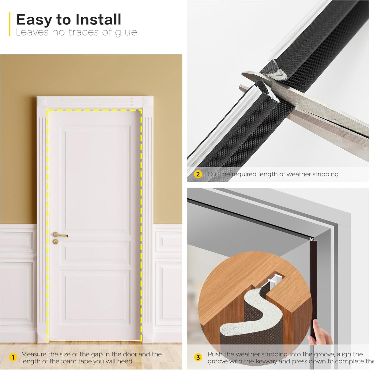 Weather Stripping Door Seal Strip - Soundproof Q-Shaped Foam for Exterior Door Frame, Large Gap Seal, Noise Cancelling, Easy to Install (Black, 26FT)
