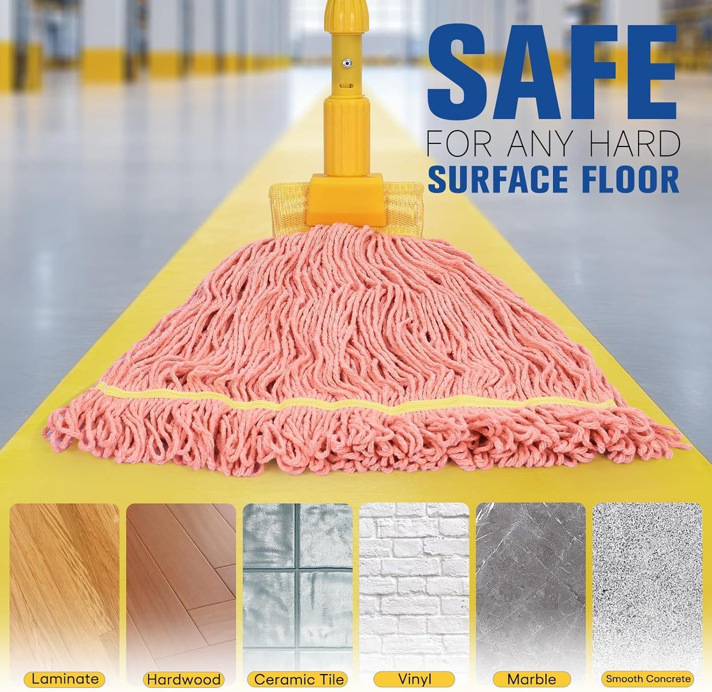 Matthew Cleaning Commercial Mop Head Replacement, 5 Inch Wide Headband, Looped End Cotton Blend String Wet Mops for Floor Cleaning, 24 oz Large, 3-Pack Orange