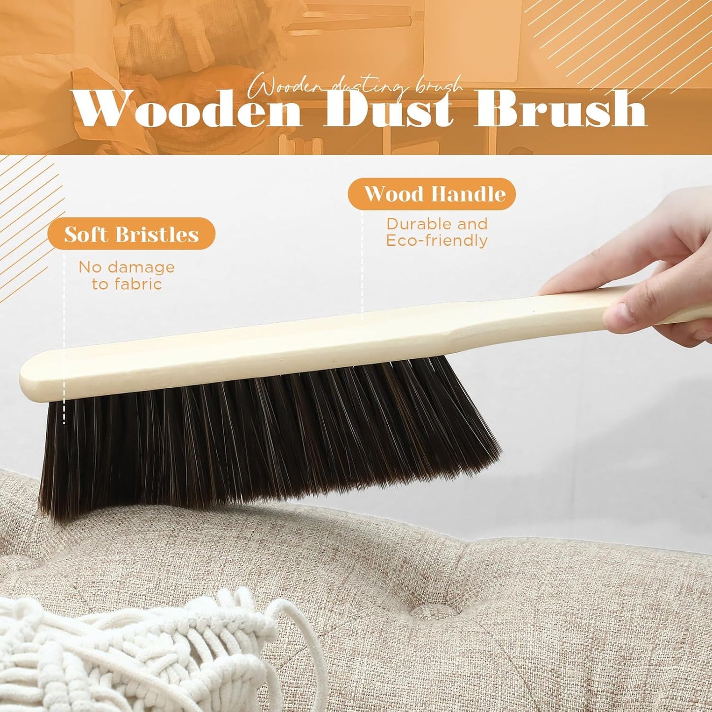 Tioncy 16 Pieces Wooden Dust Brush Bulk Hand Broom Bench Soft Bristle Cleaning Outdoor Furniture Brushes with Long Wood Handle for Cleaning Car Bed Sofa Fireplace Couch Clothes