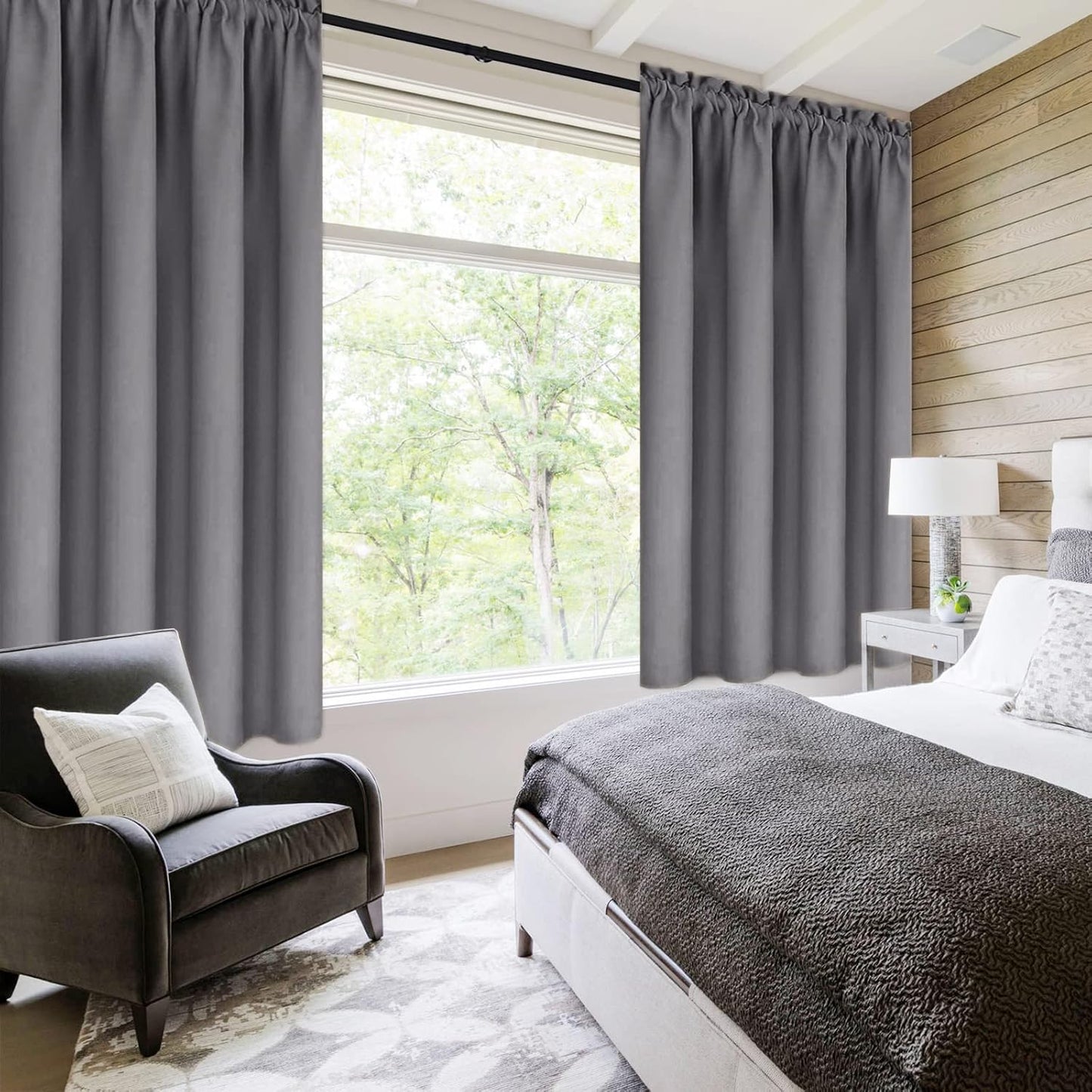 DWCN Blackout Curtains Thermal Insulated Energy Saving Bedroom and Kitchen Curtains Window Treatments, W 38 x L 45 Inch, Set of 2 Grey Rod Pocket Drapes