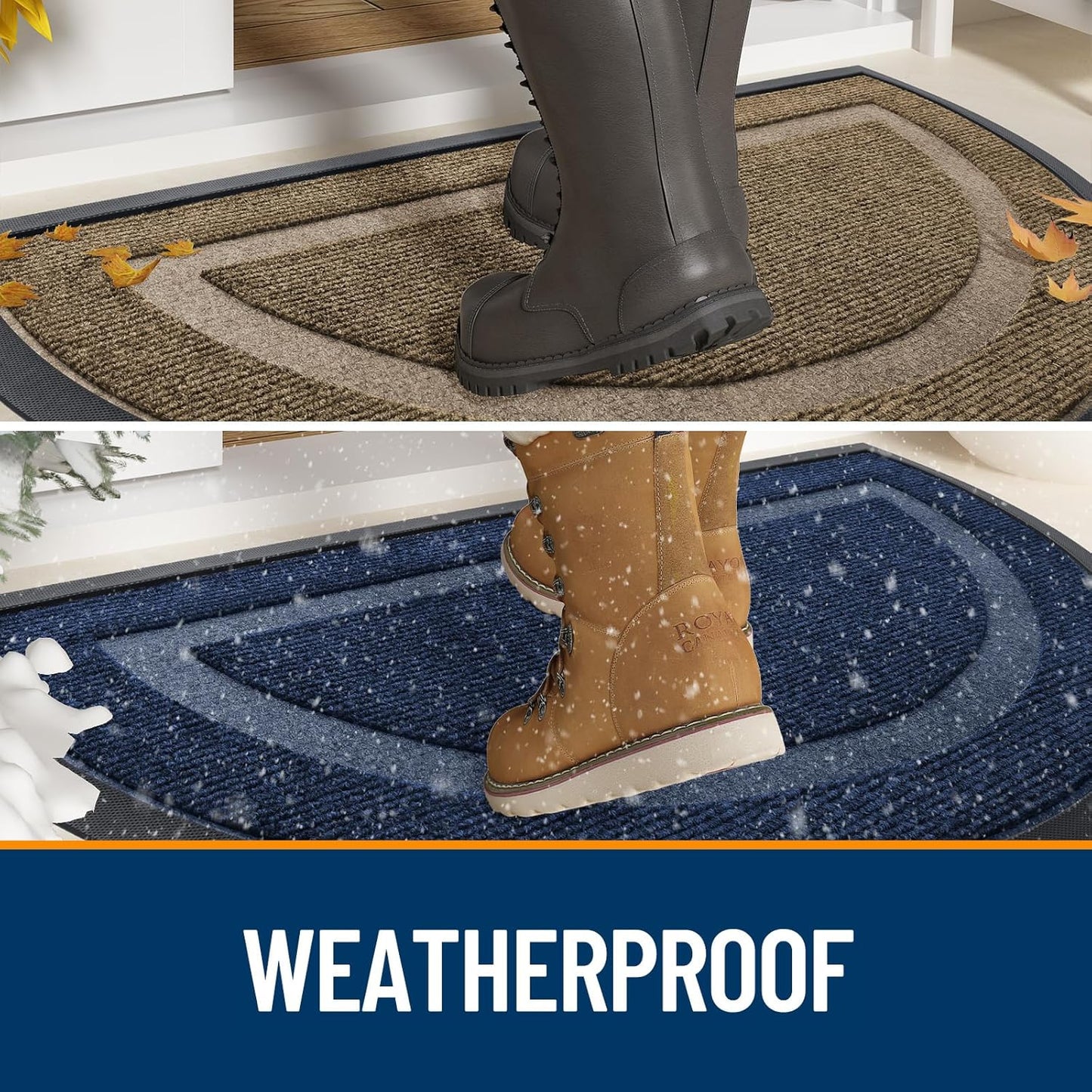 OLANLY Half Circle Door Mat Indoor Outdoor Entrance Welcome, Waterproof All-Season, All-Weather Doormat, Sturdy Natural Rubber, Low Profile, Easy Clean Patio Porch Entryway Mat, 59x23, Blue
