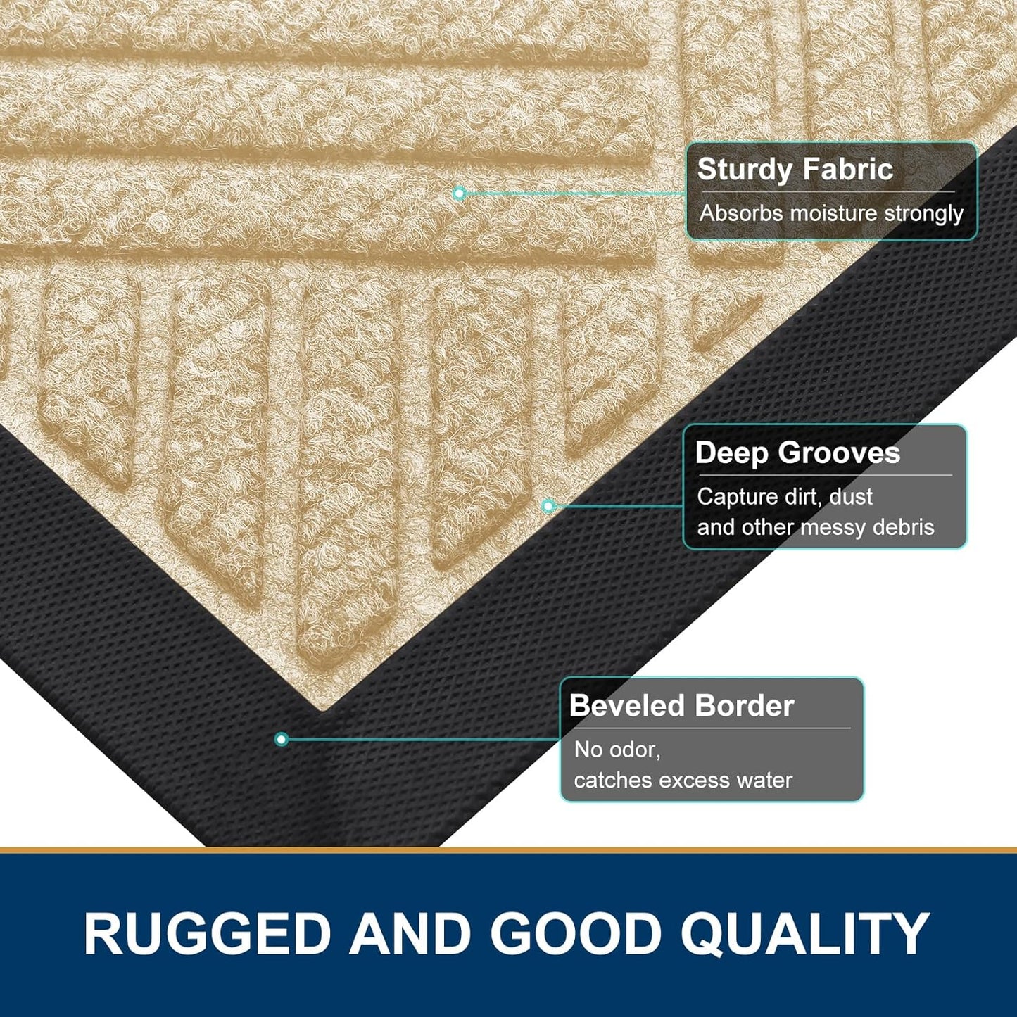 Smiry Front Door Mat Outside Entrance, Heavy Duty Outdoor Indoor Natural Rubber Doormat, Non Slip, Trap Dirt and Moisture, Easy Clean, Low Profile Patio Porch Entryway Mat, 71x47, Beige