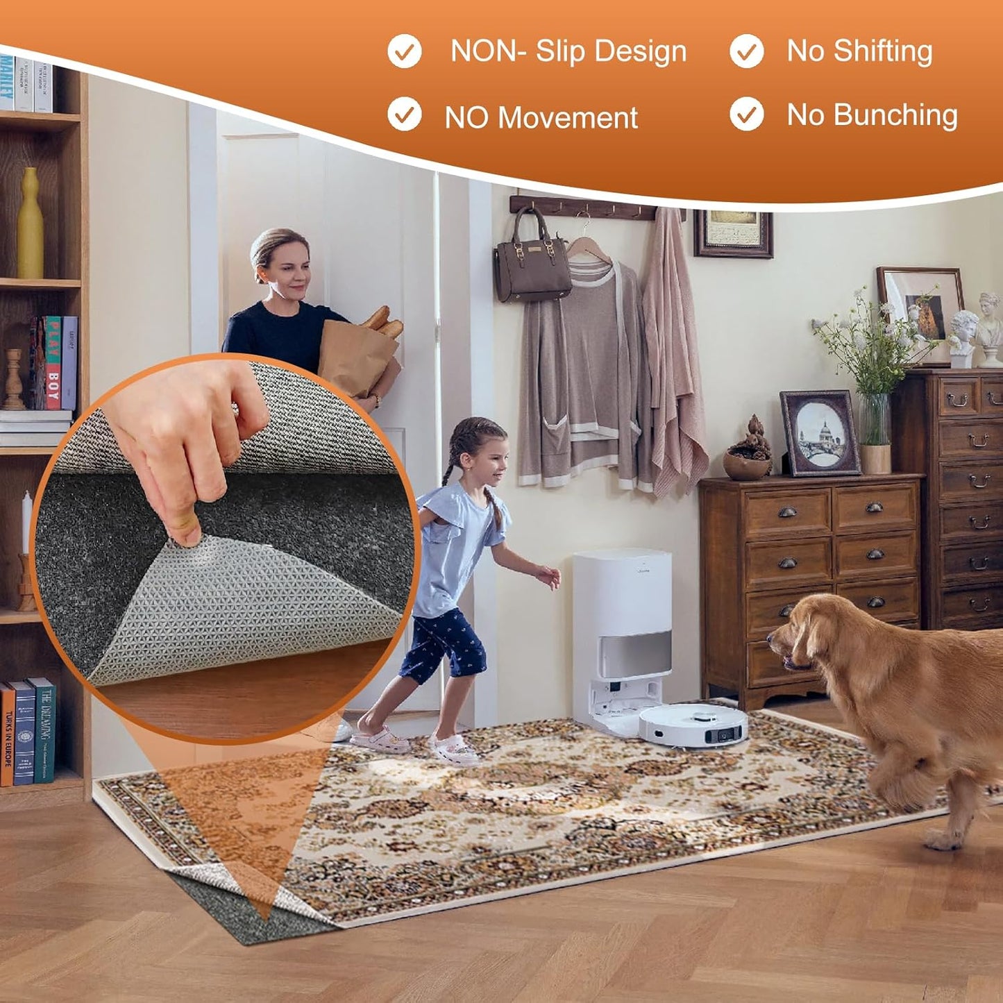 Felt Rug Pad, 8 x 10 Ft Rubber Non-Slip Rug Pad Gripper, Keep Rugs Secure and in Place, Extra Strong Under Carpet Mat Cushion - for All Floors