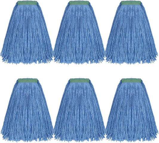 Matthew Cleaning 20oz 6Pack Cotton Floor Mop,Cotton Looped-Open String Heavy Duty String Refills, Universal Headband Blend,Mop Head Replacement for Home, Industrial and Commercial Use(Blue)