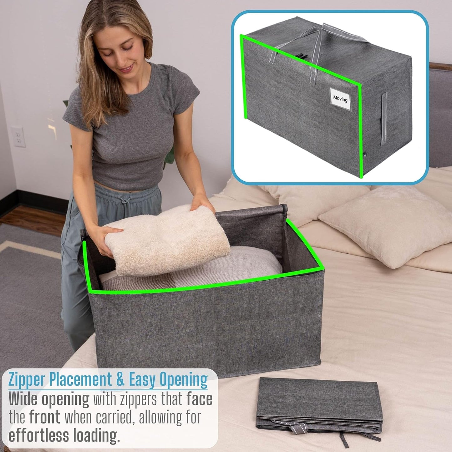 VENO 6 Pack Moving and Storage Bags, Heavy Duty, Alternative to Moving Boxes, Large Packing Totes Supplies for College Dorm Room with Zipper for Clothes, Wide Open Design (Dark Gray, 6 Pack)