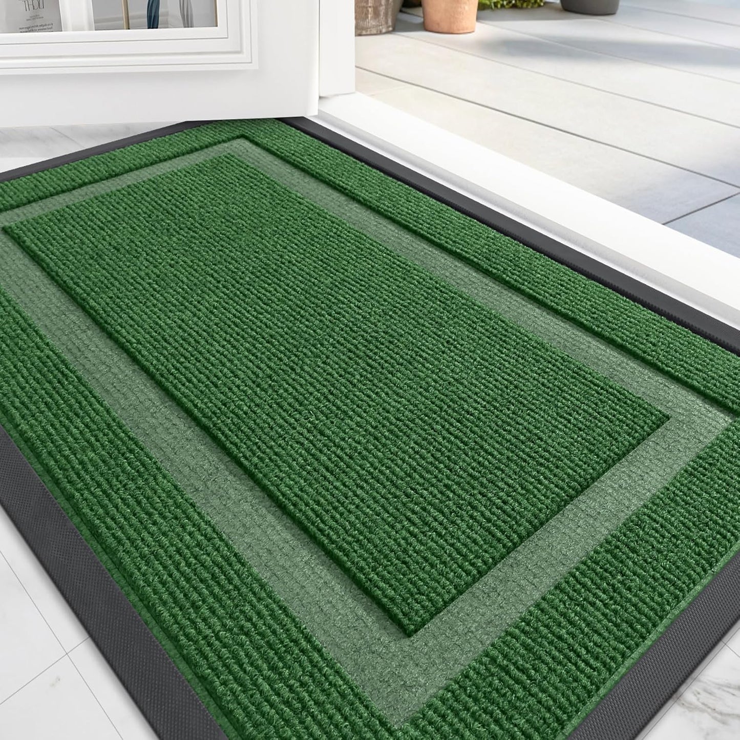 OLANLY Front Door Mat Indoor Outdoor Entrance, Waterproof All-Season, All-Weather Doormat, Sturdy Natural Rubber, Fade Resistant, Low Profile, Easy Clean Patio Porch Entryway Mat, 71x23, Green