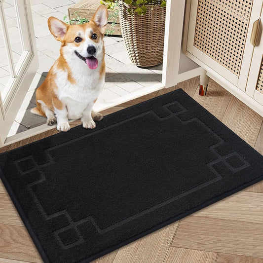 BEQHAUSE Door Mat 20" x 32", Non-Slip Door Mats Indoor Entryway Rugs Washable Low-Profile Absorbent and Stain Resist Floor Mats, Dog Door Mat for Front Back Door, Muddy Wet Shoes & Paws, Black