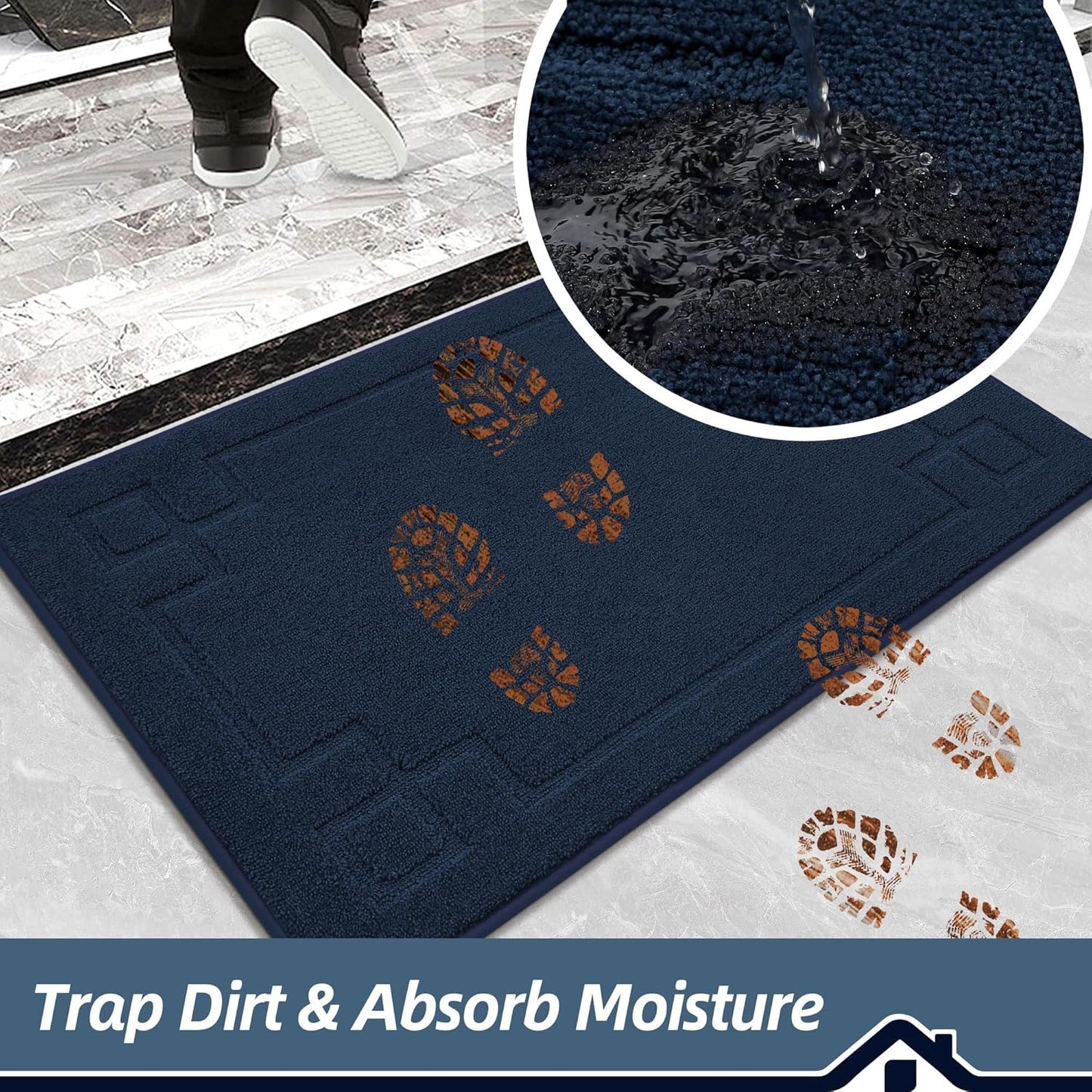 BEQHAUSE Door Mat 32" x 48", Non-Slip Door Mats Indoor Entryway Rugs Washable Low-Profile Absorbent and Stain Resist Floor Mats, Dog Door Mat for Front Back Door, Muddy Wet Shoes & Paws, Navy Blue
