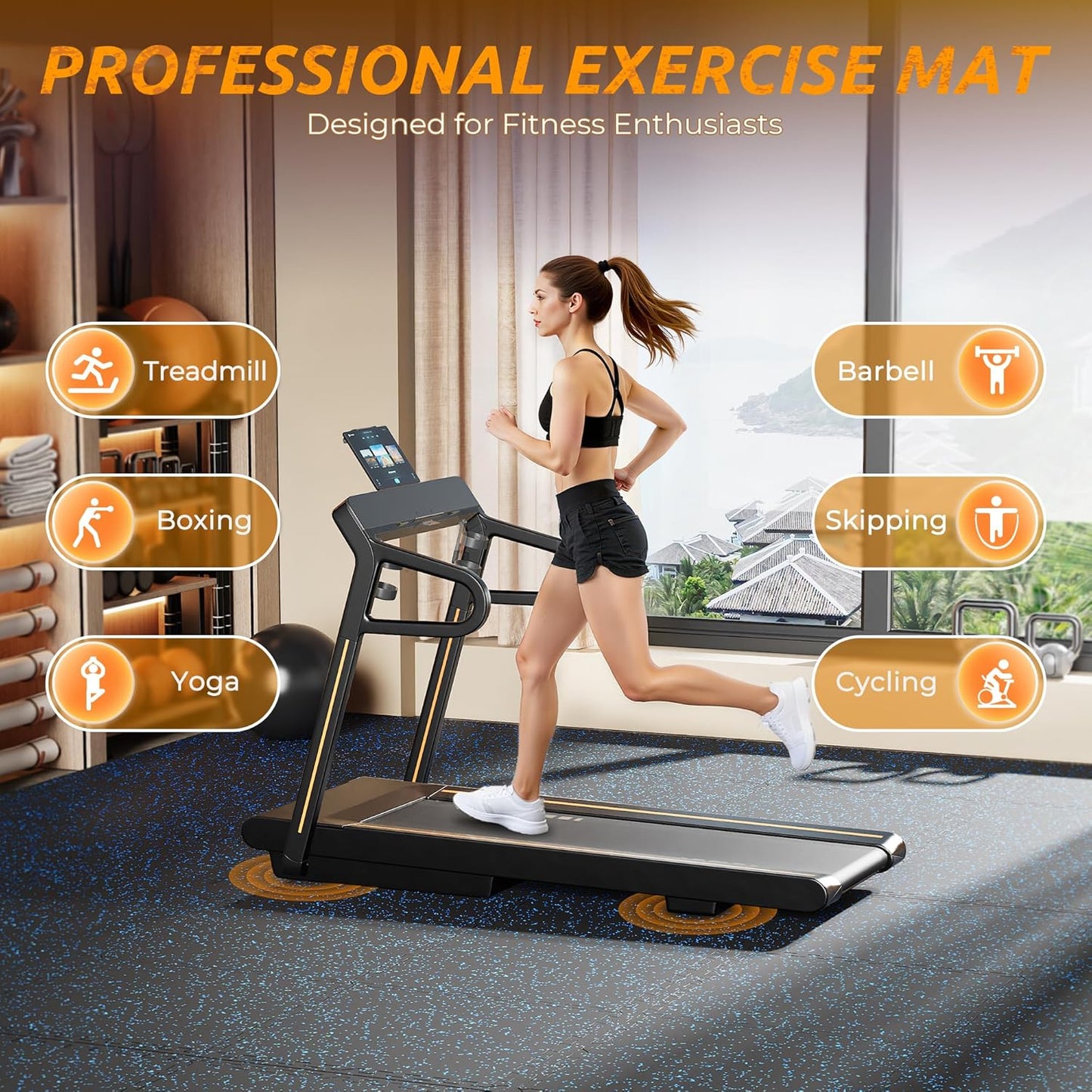 PRAISUN 0.6" Thicker Gym Mat, 6 Tiles 24 Sq Ft Workout Mats, Interlocking Foam Tiles with Rubber Top, High Density EVA Foam, Exercise Mat, Gym Flooring for Home Gym, Garage, 24 x 24in, Black/Blue