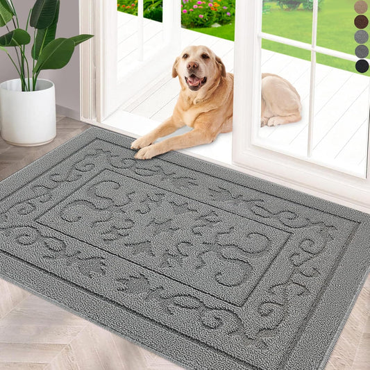 FONEYI Indoor Door Mat 36" x 59", Dirt Trapper Door Mats Non-Slip Entryway Rugs Washable, Absorbent Resist Dirt Welcome Mat, Low Profile Inside Floor Mats for Front Back Door and Entryway, Light Grey