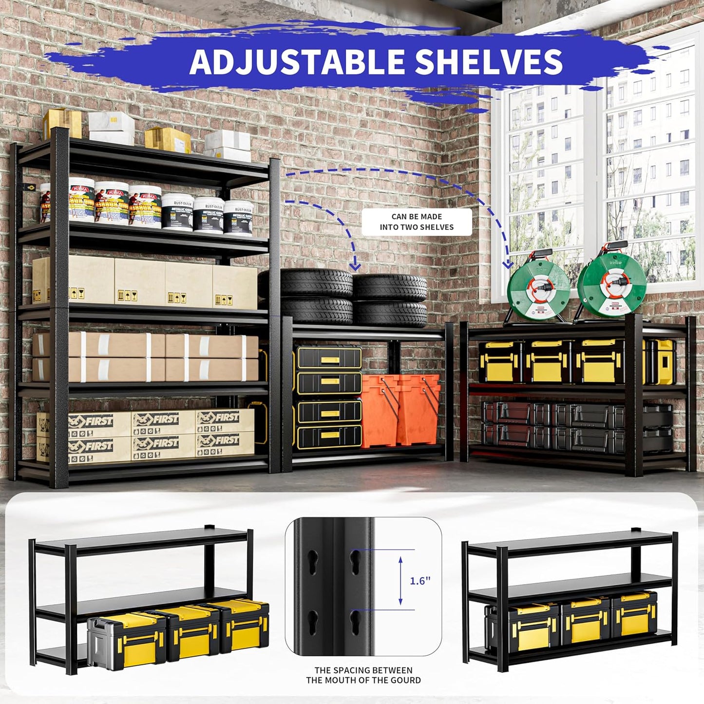 3pieces Garage Shelving,5 Tier 72"X47.2"X23.6"Inches,Storage Shelves Heavy Duty Thickened Metal Shelves Shelving Units and Storage,Garage Shelves Unit for Basement Metro