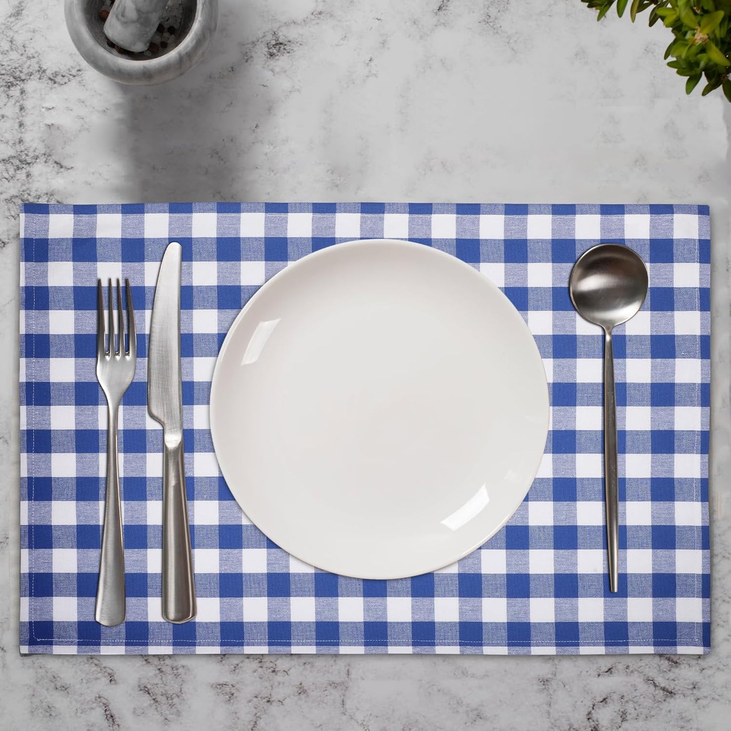 Kitchen Towels Set of 6 Soft Premium Cotton Highly Absorbent Dish Towels 18x28 Inches, Washable & Reusable Tea Towel, Quick Drying Dish Cloths with Hanging Loop - Blue/White, Checks